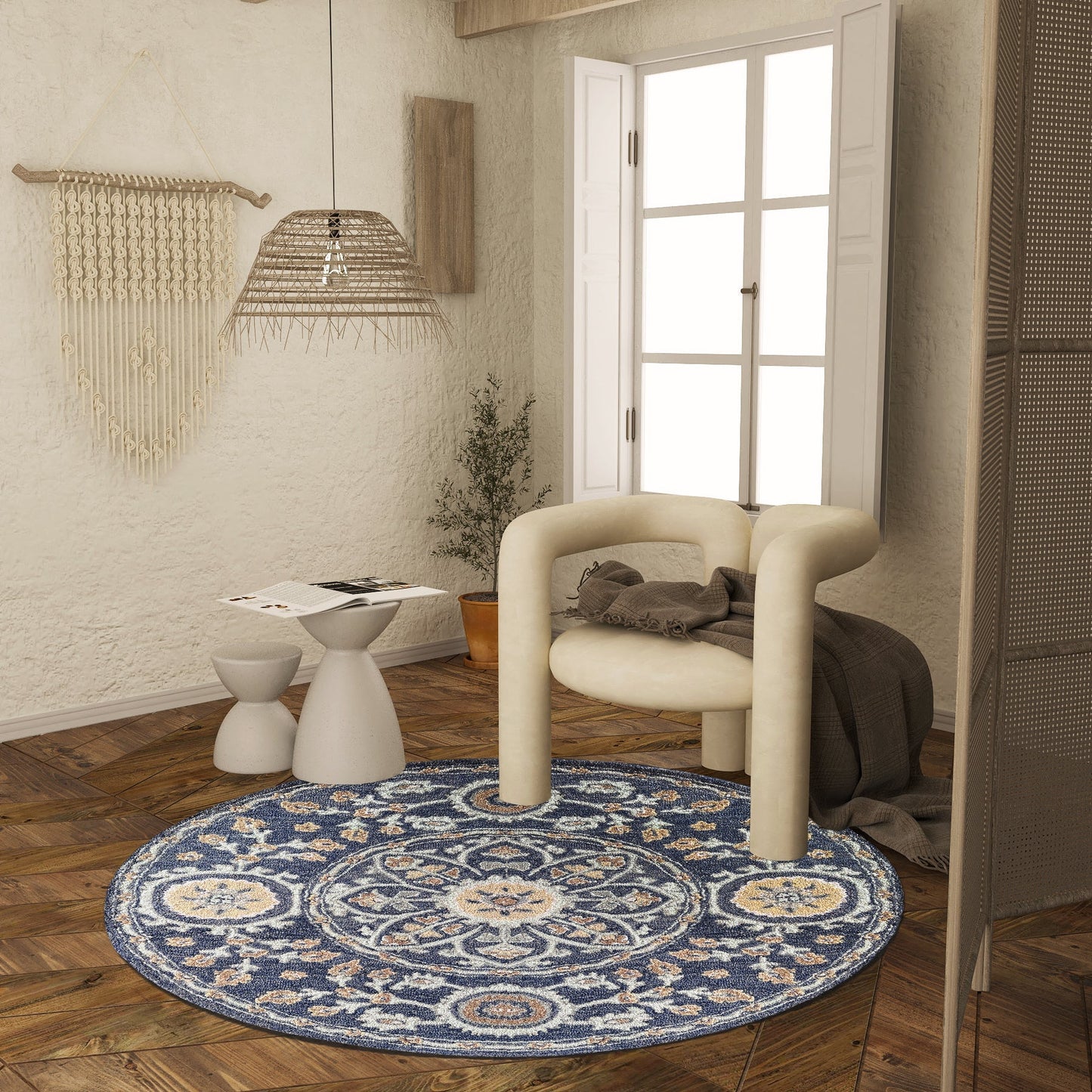 Premium Hand-Tufted Rug Made of 100% Wool - Nomadic Sun - 5x5 Feet