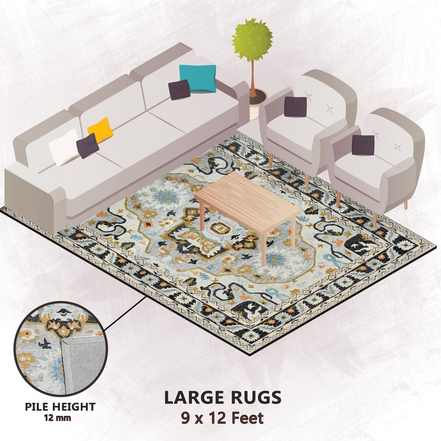 Premium Hand-Tufted Rug Made of 100% Wool - Northern Tale - 9x12 Feet