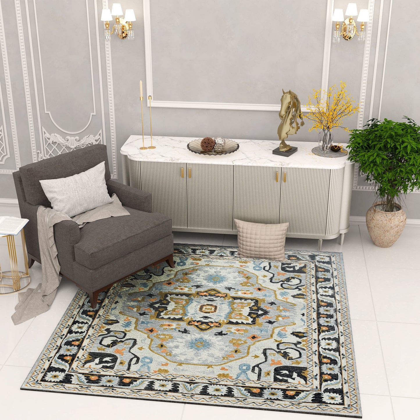 Premium Hand-Tufted Rug Made of 100% Wool - Northern Tale - 6x6 Feet