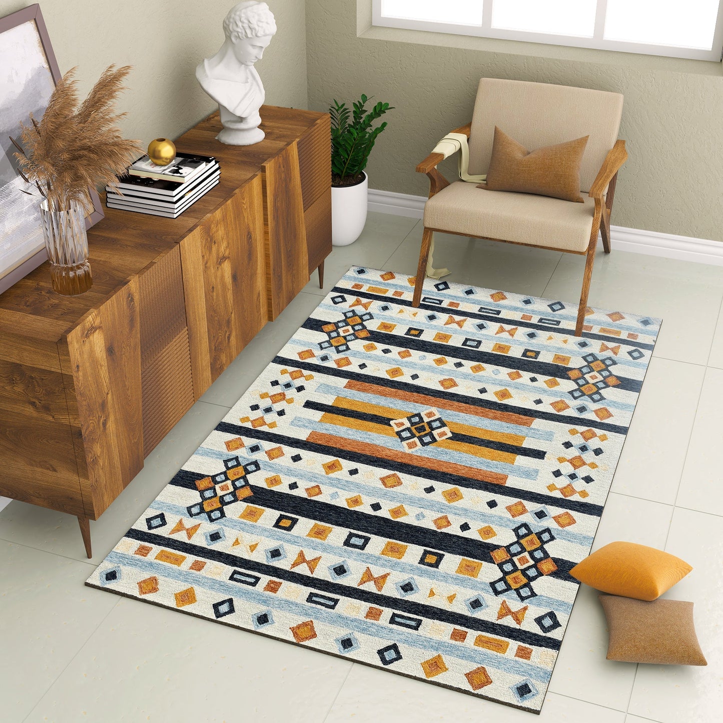 Premium Hand-Tufted Rug Made of 100% Wool - Ojo De Dios - 6x9 Feet