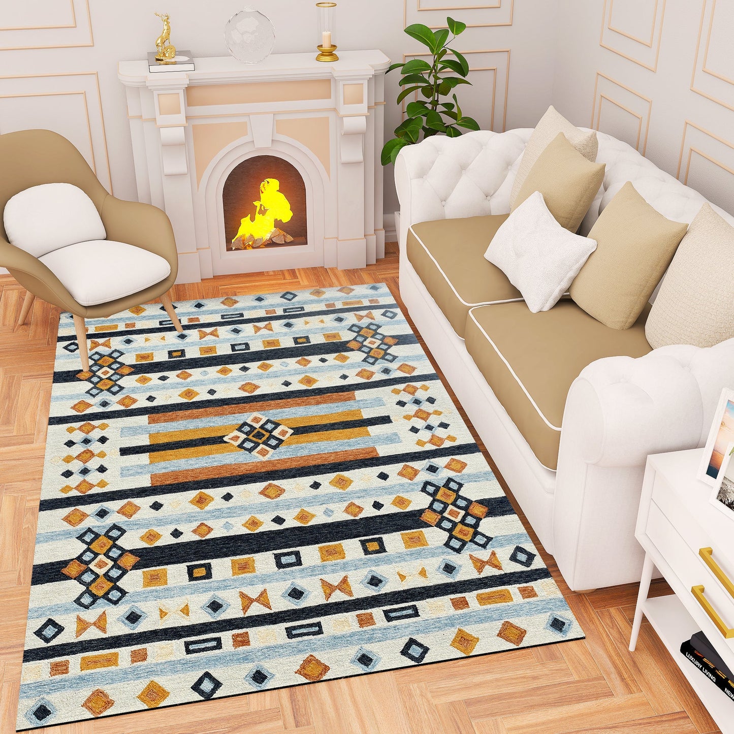 Premium Hand-Tufted Rug Made of 100% Wool - Ojo De Dios - 6x9 Feet