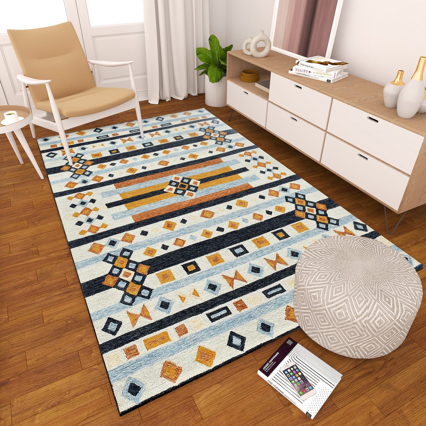 Premium Hand-Tufted Rug Made of 100% Wool - Ojo De Dios - 6x9 Feet