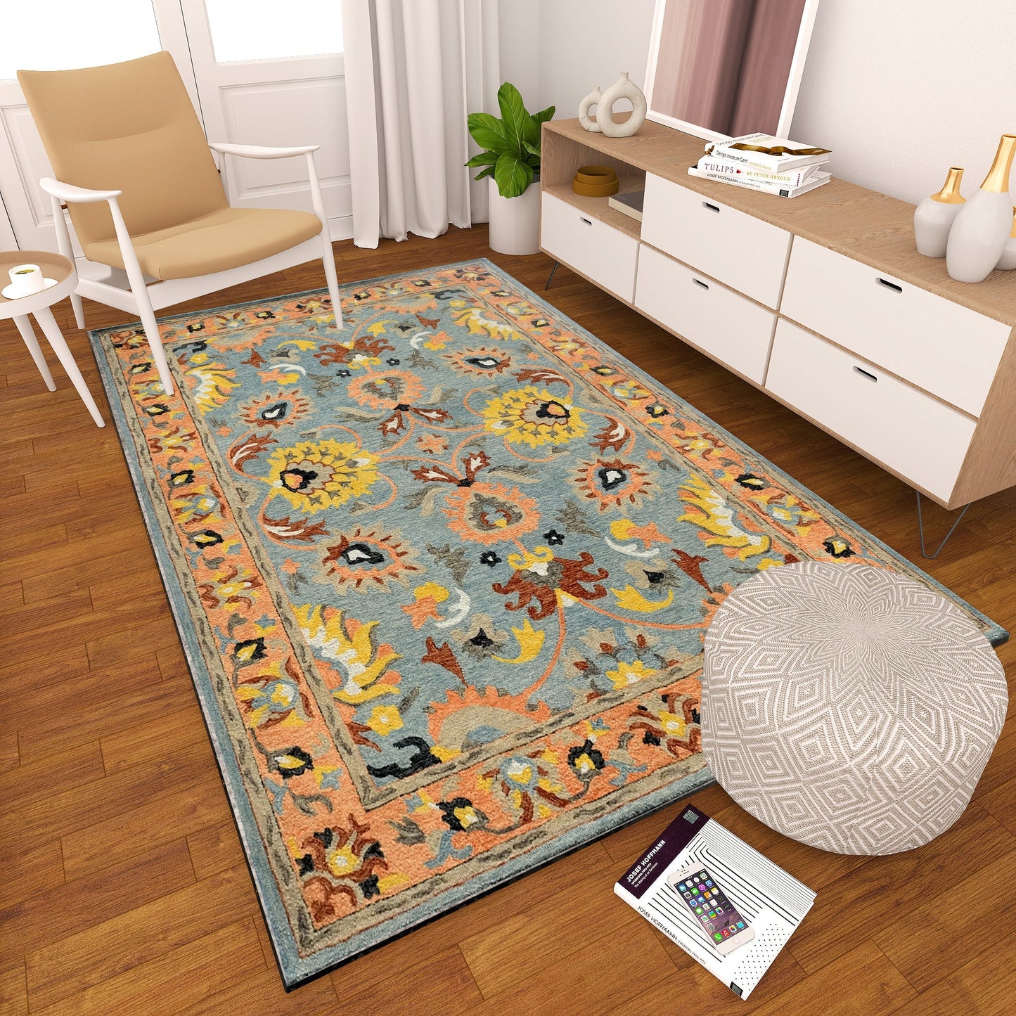 Premium Hand-Tufted Rug Made of 100% Wool - Oui Versaille - 3x5 Feet