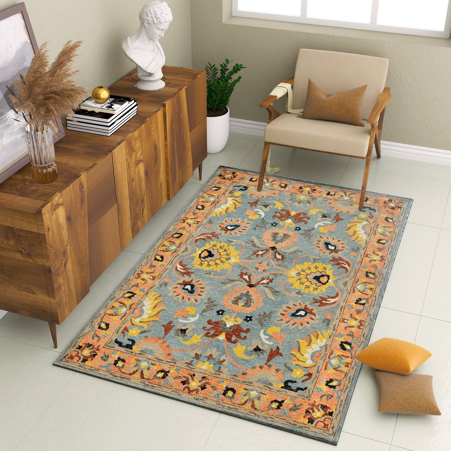 Premium Hand-Tufted Rug Made of 100% Wool - Oui Versaille - 3x5 Feet