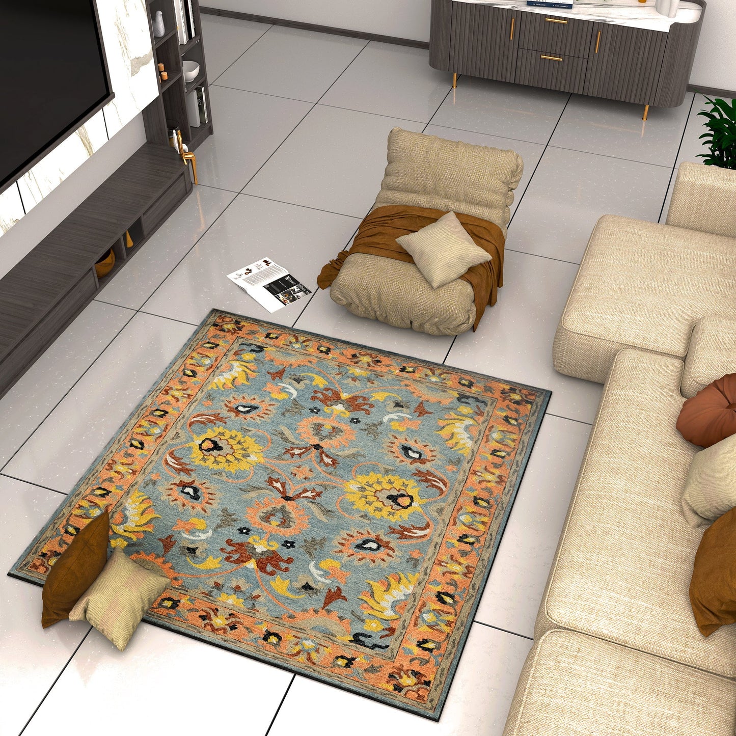 Premium Hand-Tufted Rug Made of 100% Wool - Oui Versaille - 6x6 Feet