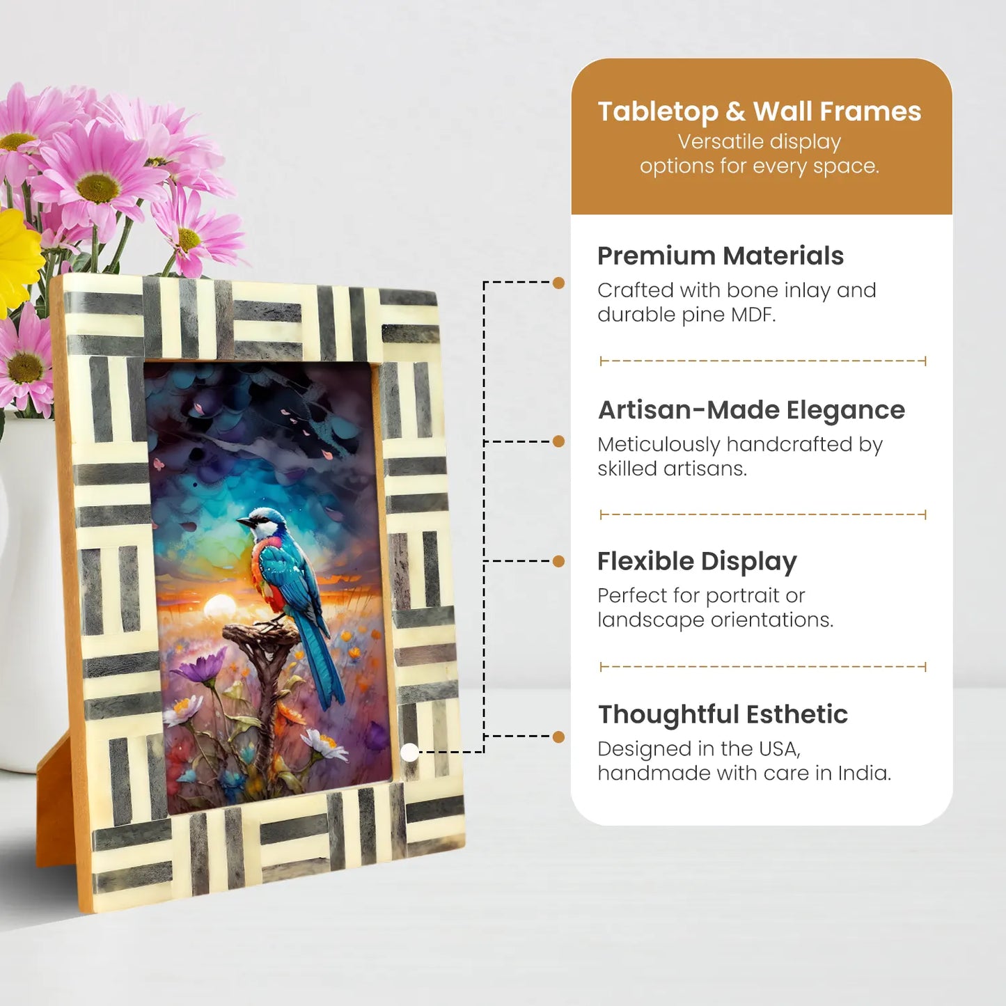 Grey & White Bone Inlay Brick Pattern Frame 4x6 & 5x7 – Wholesale picture frames