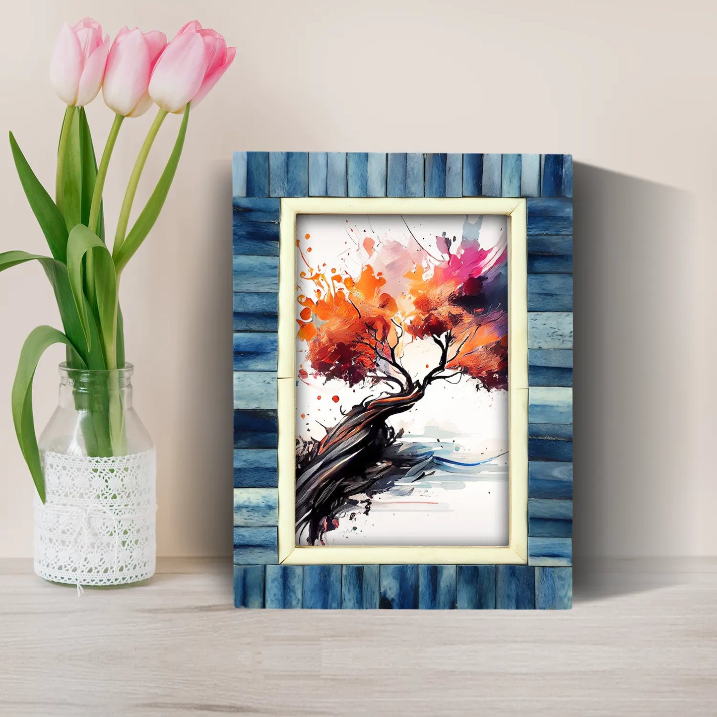 Ivory Ocean Bone Inlay Blue Picture Frame- 4x6 & 5x7