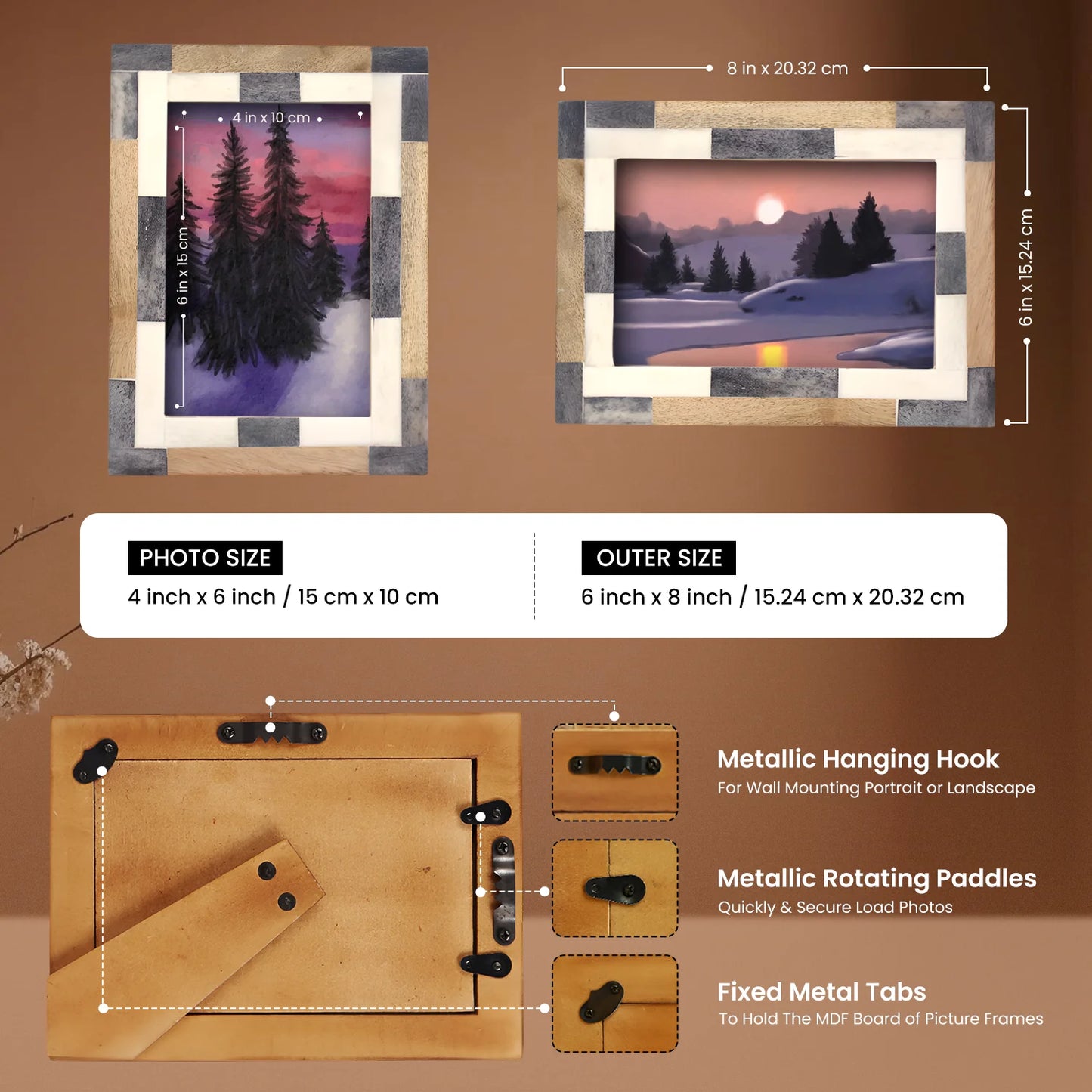 Bone Inlay & Mango Wood Tile Pattern Picture Frame