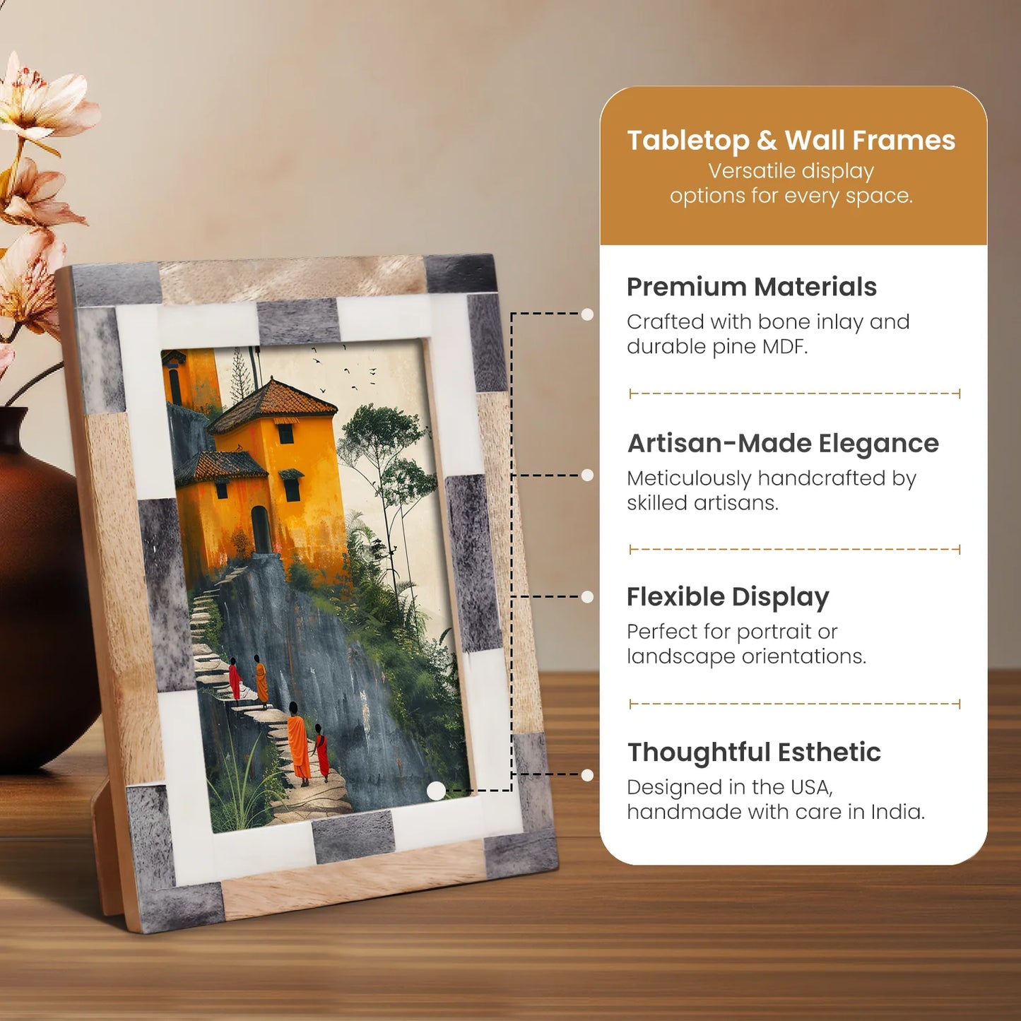Bone Inlay & Mango Wood Tile Pattern Picture Frame