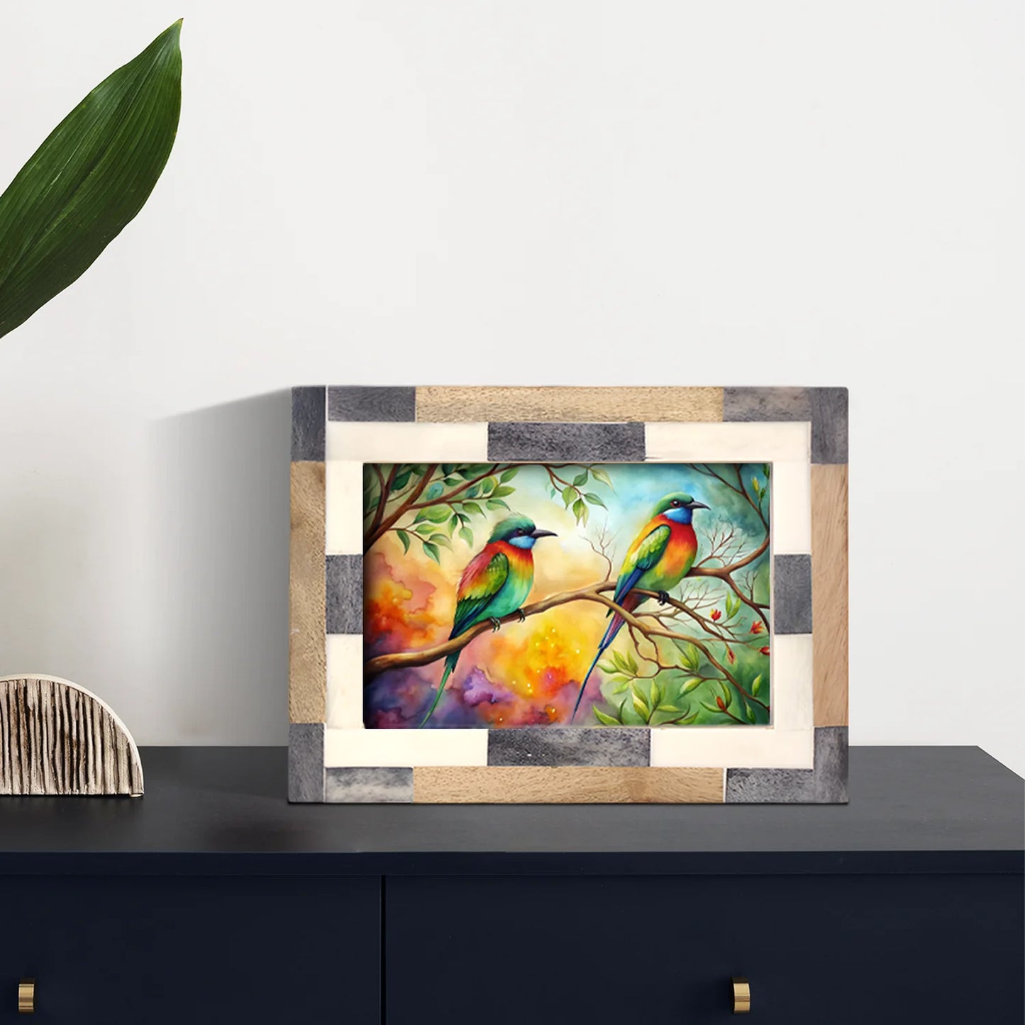 Bone Inlay & Mango Wood Tile Pattern Picture Frame