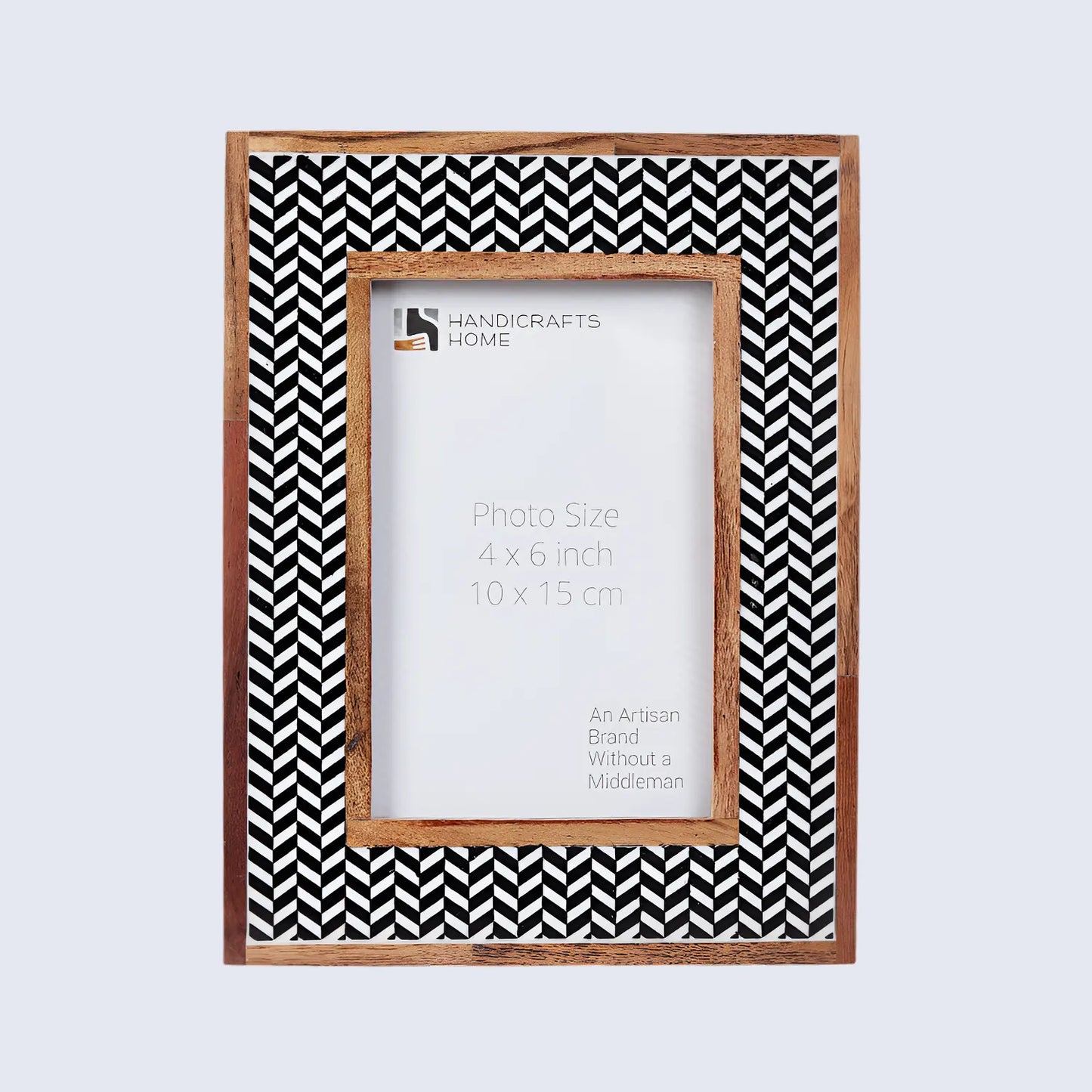 Chevron Herringbone Resin Inlay Picture Frame with Wooden Border, Black & White – Wholesale picture frames