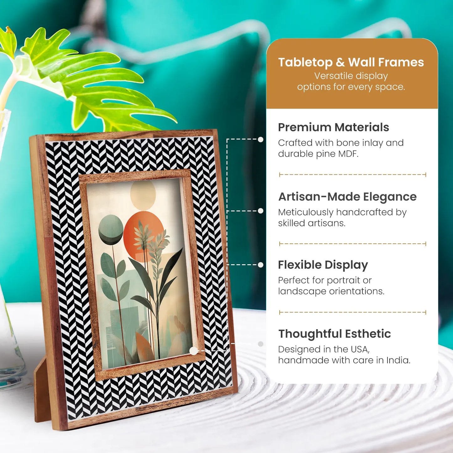 Chevron Herringbone Resin Inlay Picture Frame with Wooden Border, Black & White – Wholesale picture frames