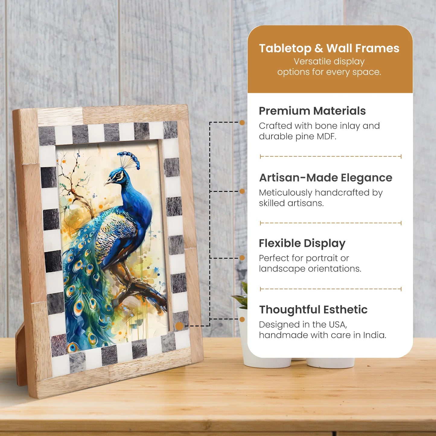 Checkered Bone Inlay Picture Frame, Grey & White