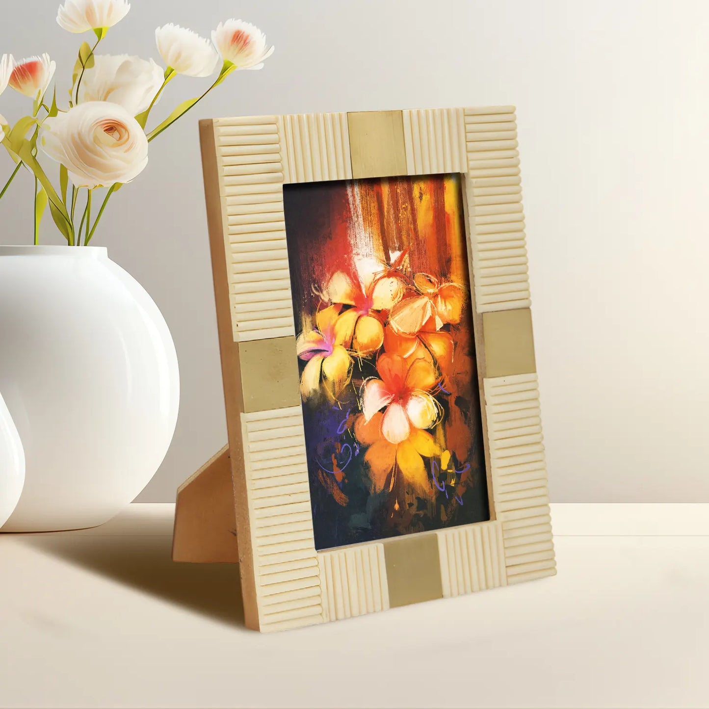 Resin Inlay White & Gold Picture Frame For Desk & Wall-3 Sizes – Wholesale picture frames
