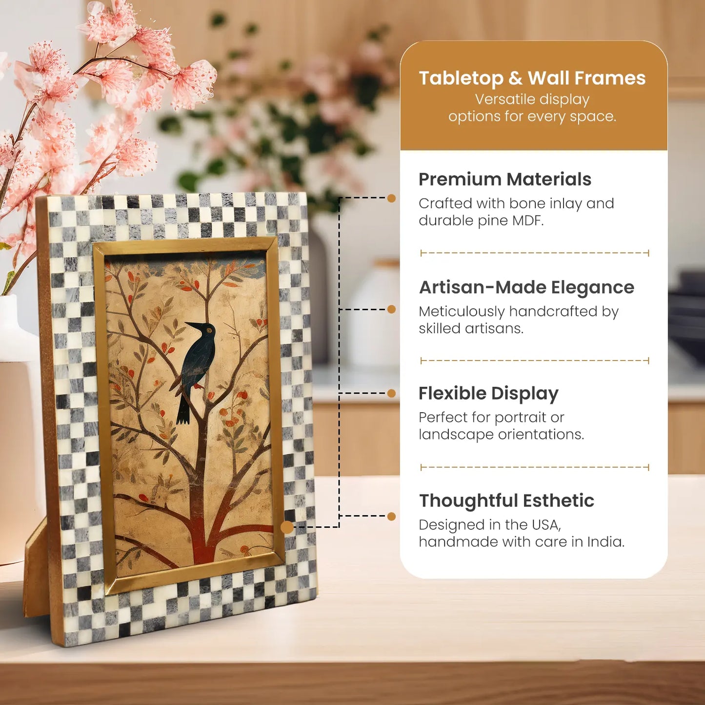 Bone Inlay & Brass Checkered Pattern Picture Frame - 4x6 – Wholesale picture frames