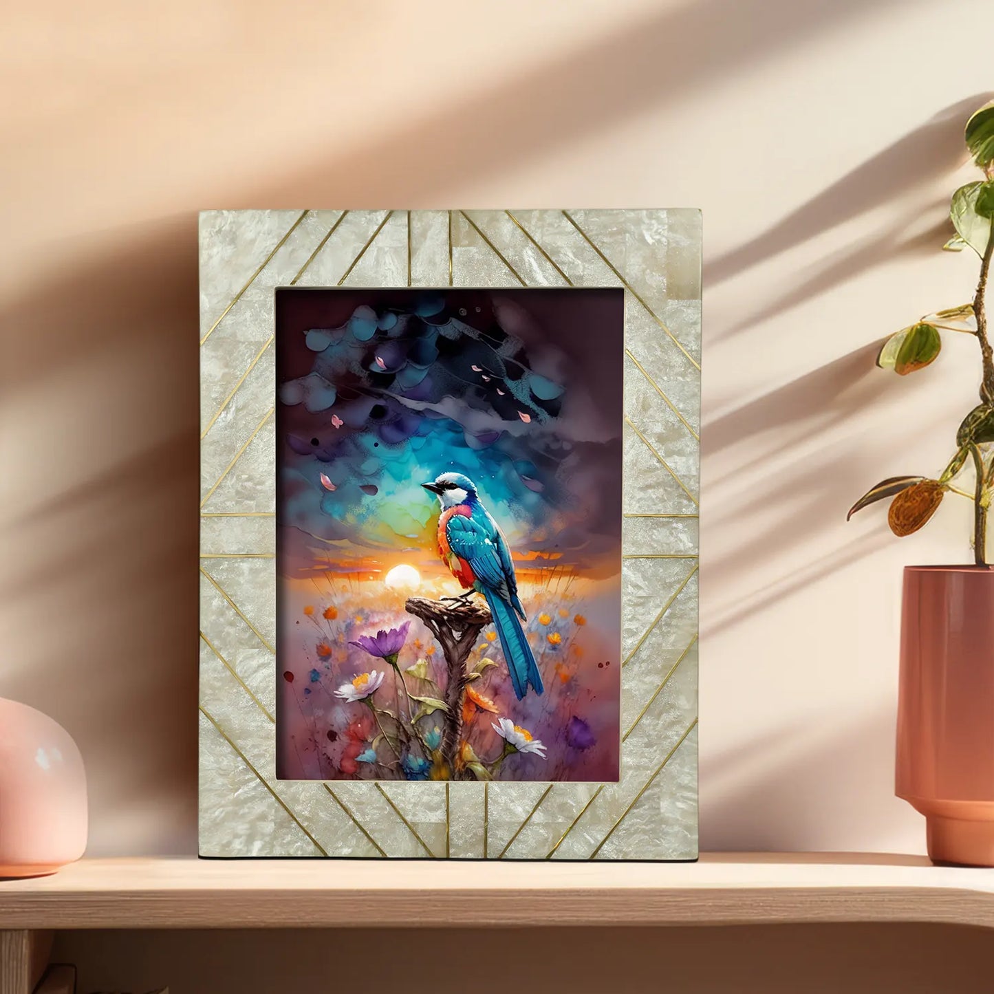 Brasselin Resin Inlay & Brass Crown Grey Picture Frame 4x6 & 5x7