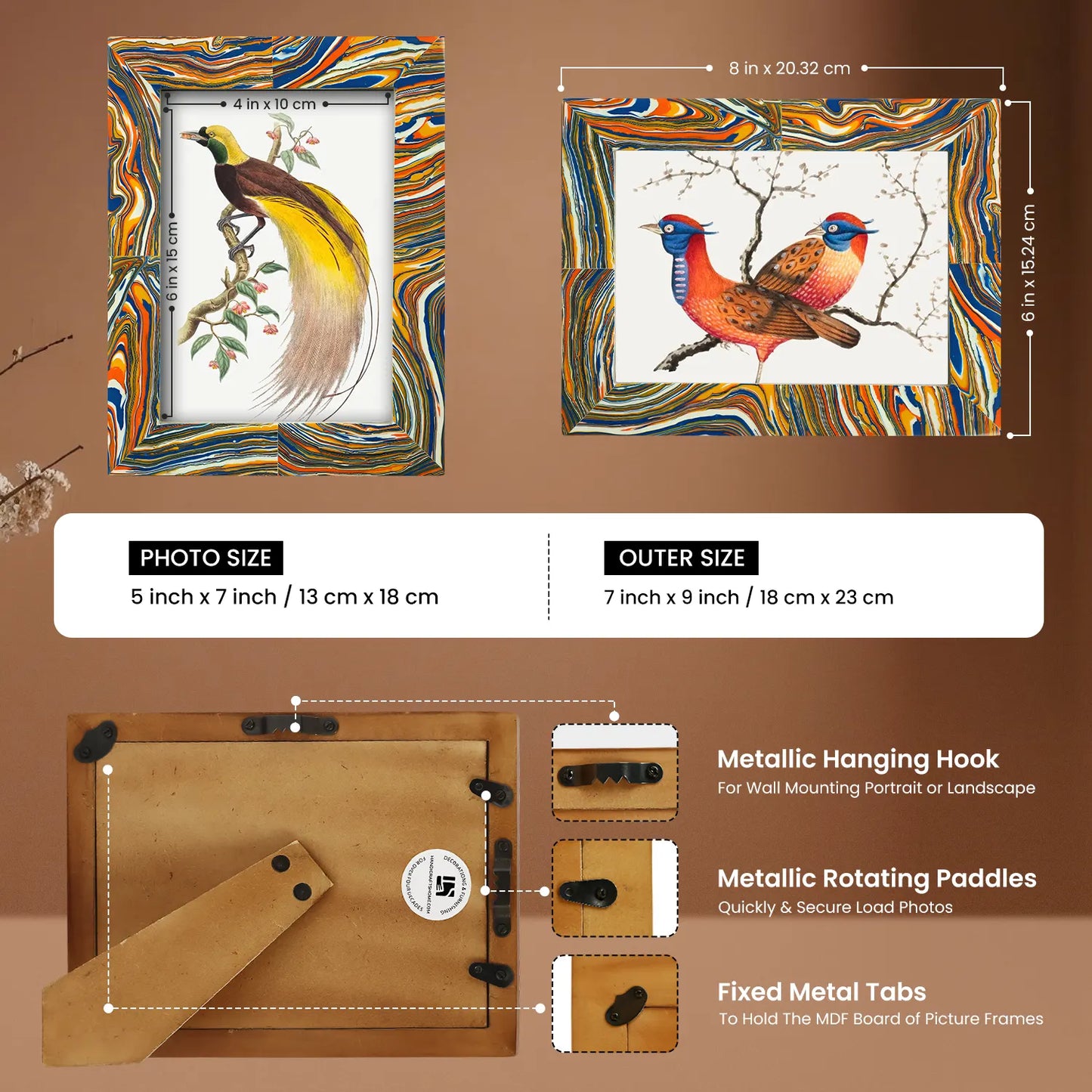 Colorful Paint Splatter Pattern 5x7 Resin Inlay Picture Frame