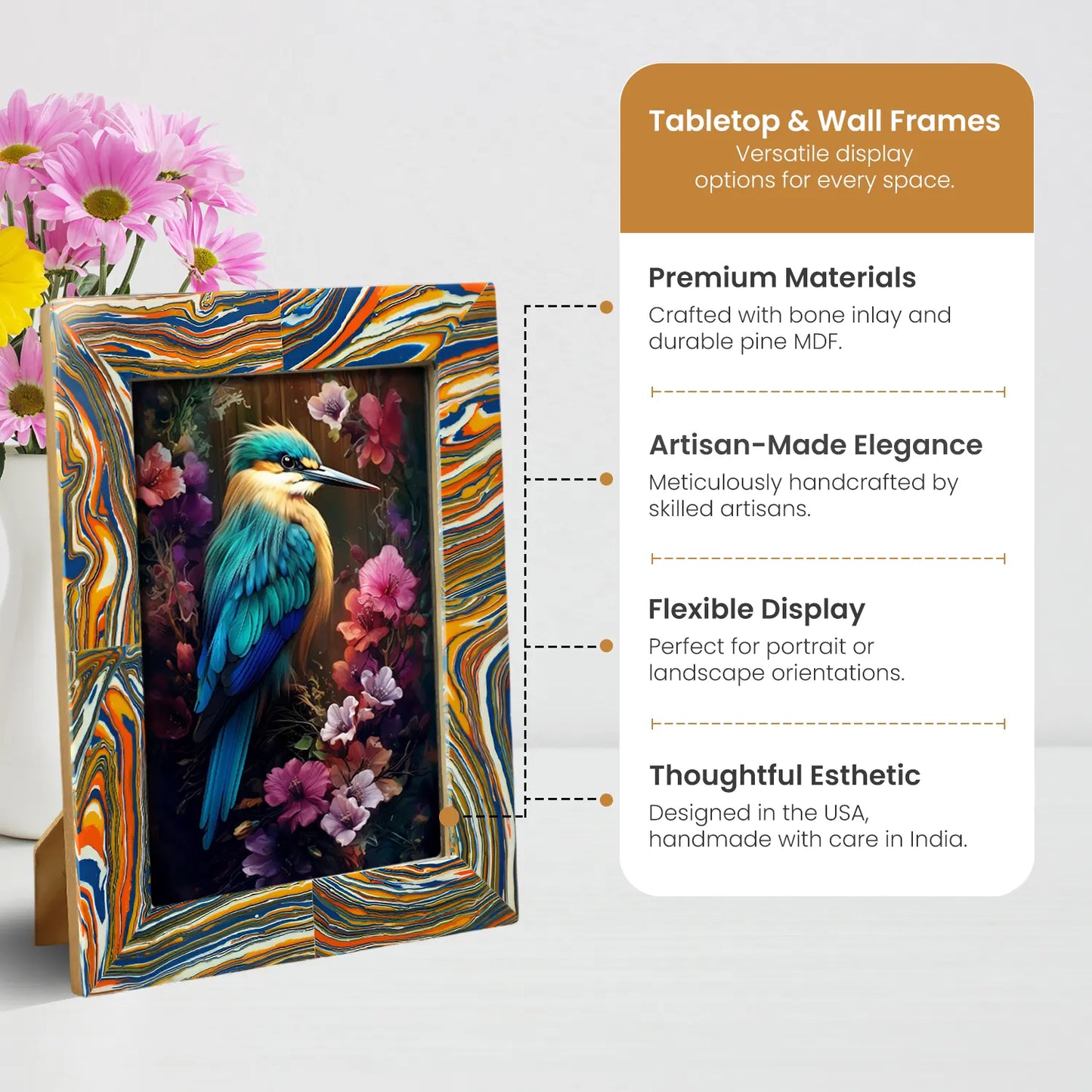 Colorful Paint Splatter Pattern 5x7 Resin Inlay Picture Frame