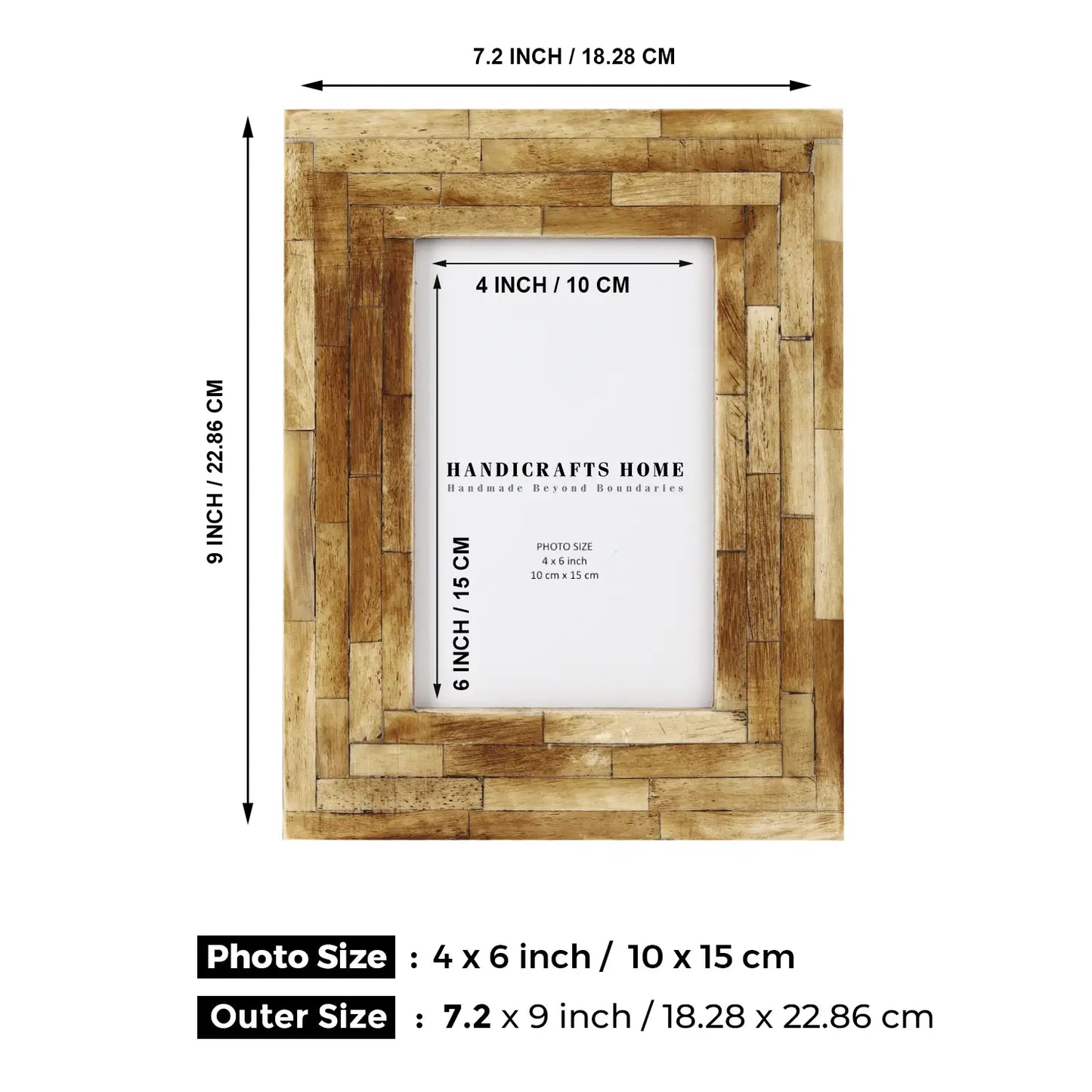 Picture Frames Antique Pattern Bone Inlay Collection in 2 Sizes, Brown