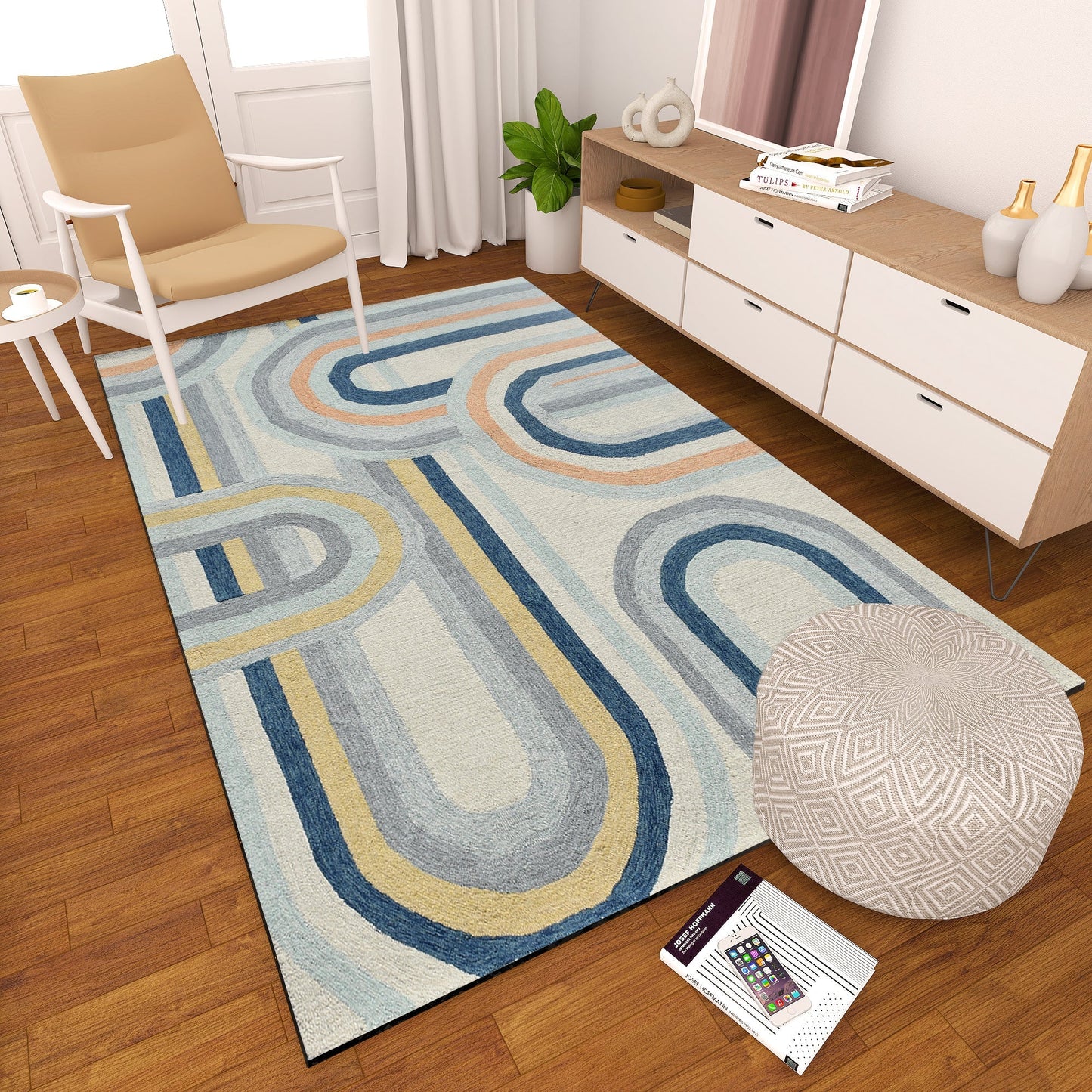 Premium Hand-Tufted Rug Made of 100% Wool - Pastel Loops - 6x9 Feet