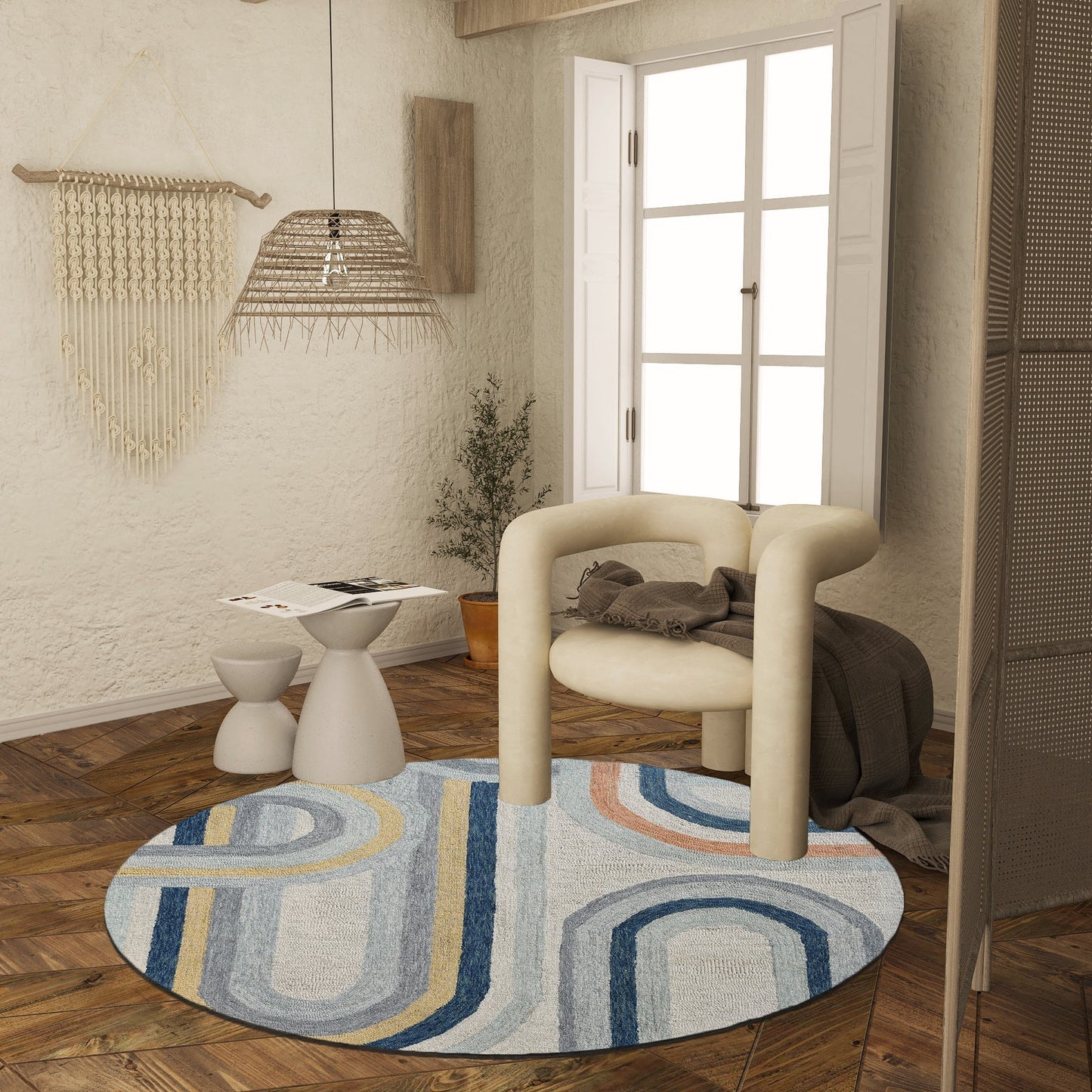 Premium Hand-Tufted Rug Made of 100% Wool - Pastel Loops - 5x5 Feet