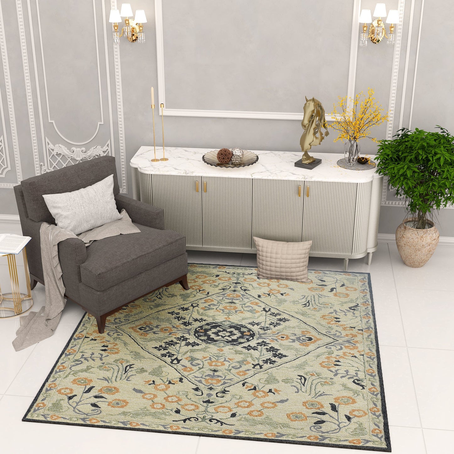 Premium Hand-Tufted Rug Made of 100% Wool - Anglian Court - 6x6 Feet