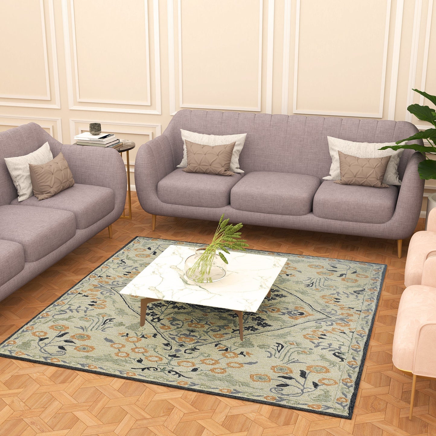 Premium Hand-Tufted Rug Made of 100% Wool - Anglian Court - 6x6 Feet