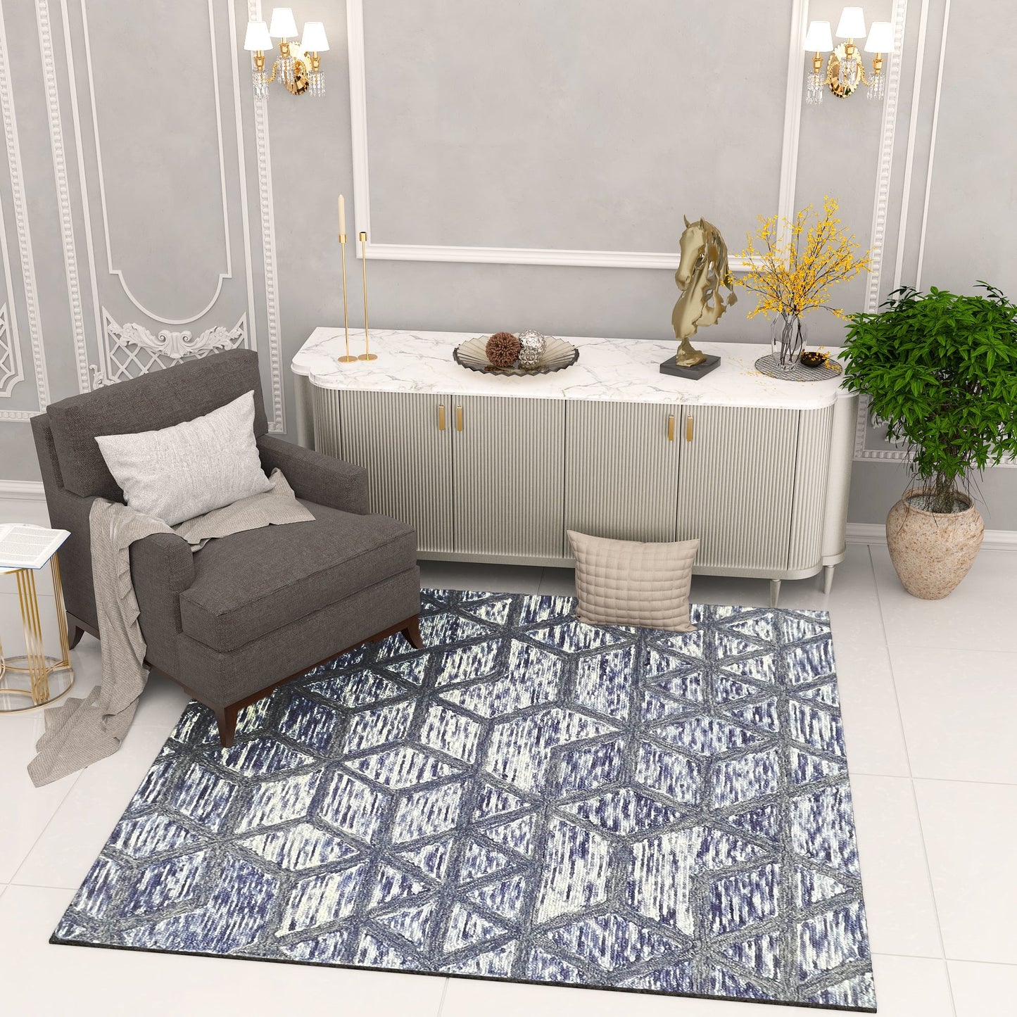 Premium Hand-Tufted Rug Made of 100% Wool - Artic Crystal - 6x6 Feet