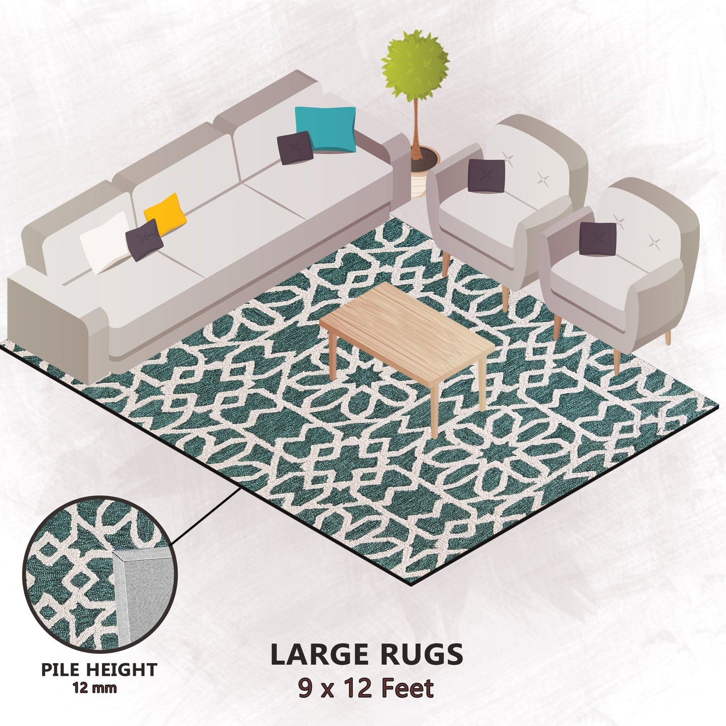 Premium Hand-Tufted Rug Made of 100% Wool - Noir Grid - 9x12 Feet