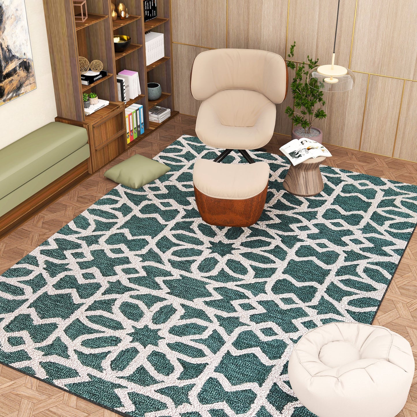 Premium Hand-Tufted Rug Made of 100% Wool - Noir Grid - 9x12 Feet