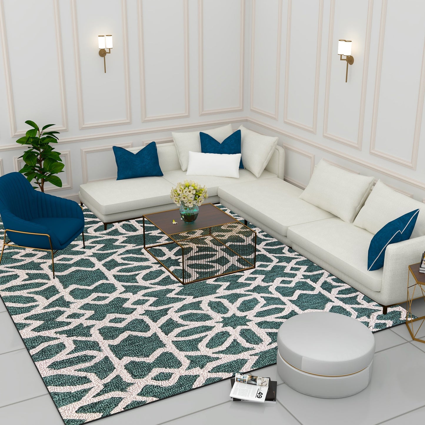 Premium Hand-Tufted Rug Made of 100% Wool - Noir Grid - 9x12 Feet