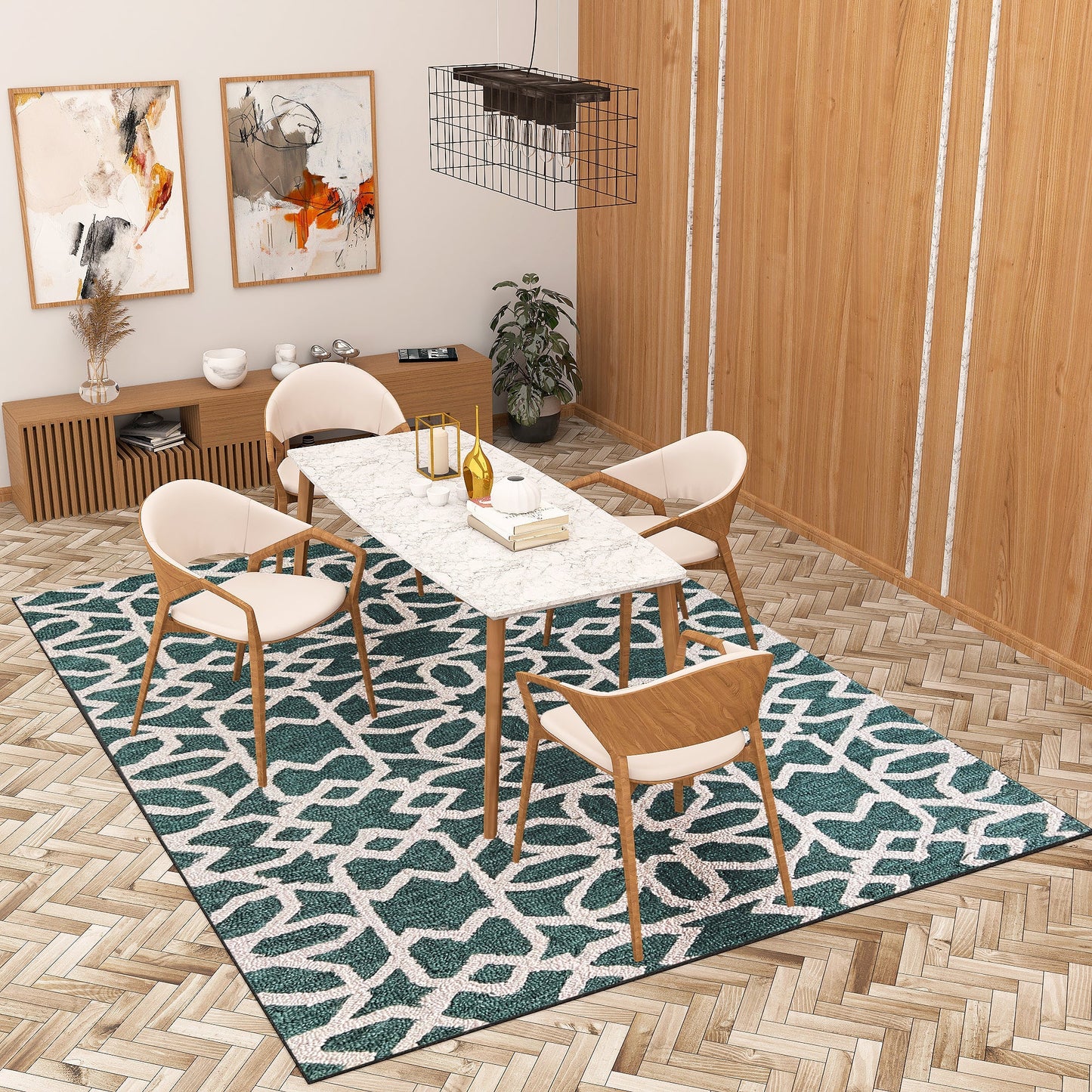 Premium Hand-Tufted Rug Made of 100% Wool - Noir Grid - 9x12 Feet