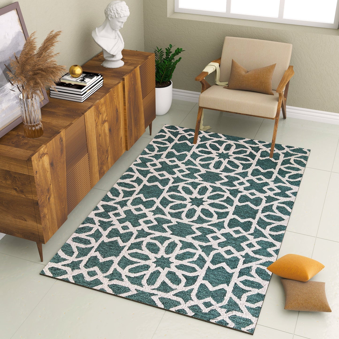 Premium Hand-Tufted Rug Made of 100% Wool - Noir Grid - 5x8 Feet