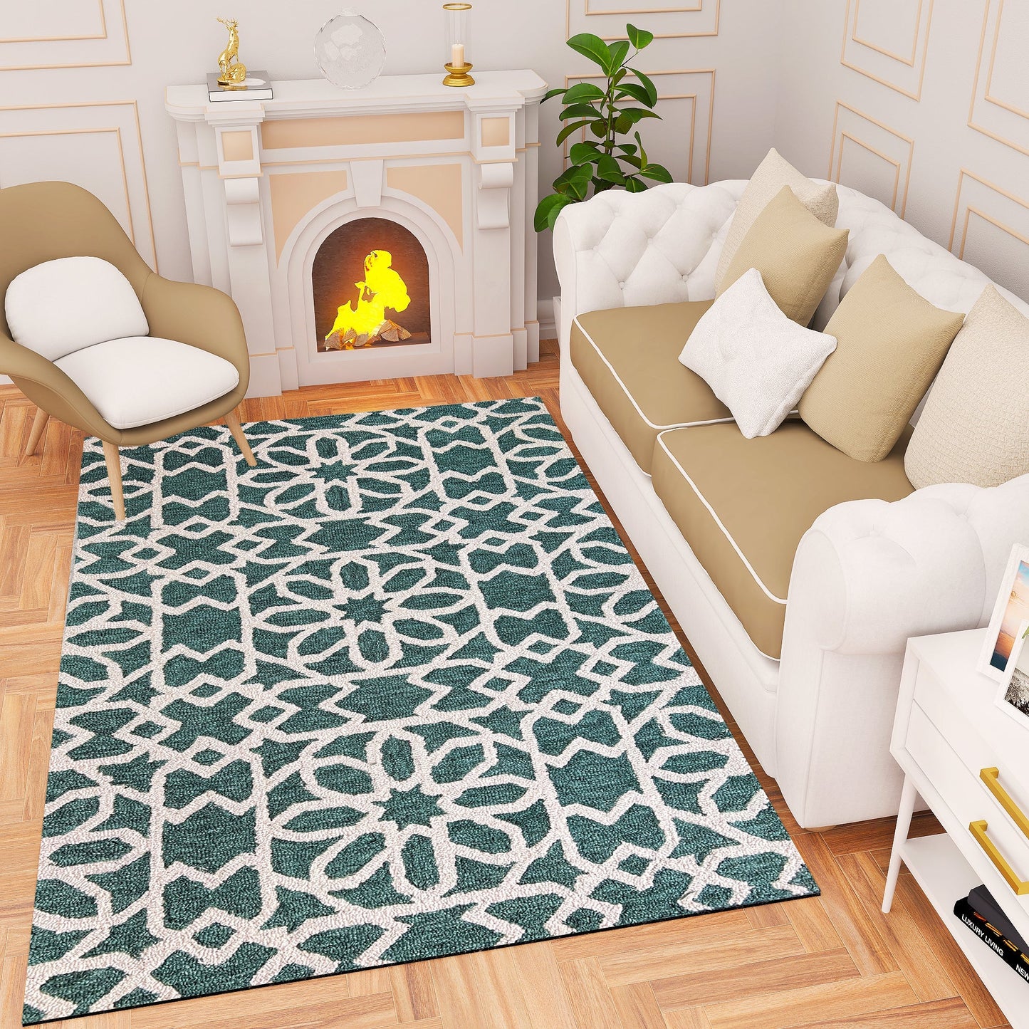 Premium Hand-Tufted Rug Made of 100% Wool - Noir Grid - 5x8 Feet