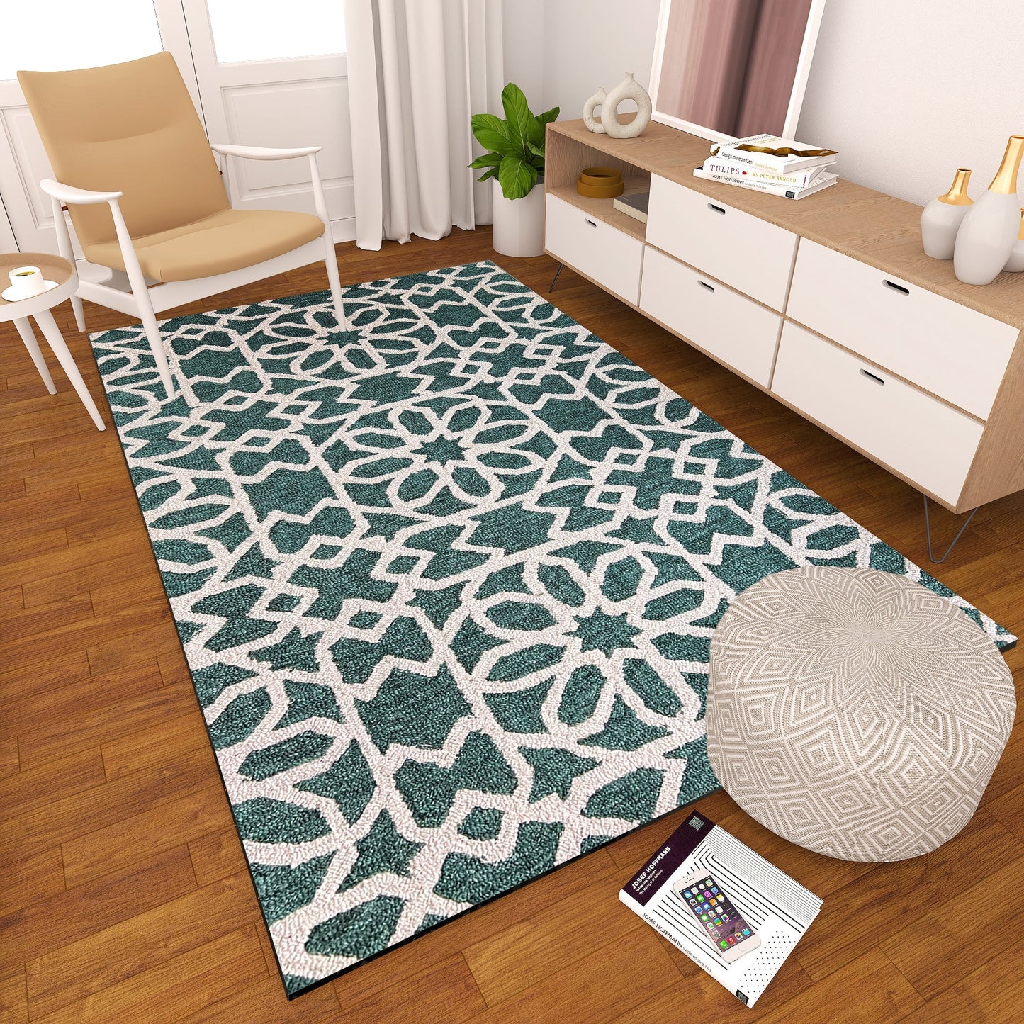Premium Hand-Tufted Rug Made of 100% Wool - Noir Grid - 5x8 Feet