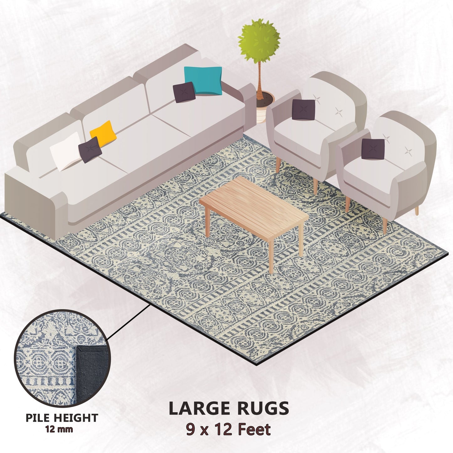 Premium Hand-Tufted Rug Made of 100% Wool - Relic Night - 9x12 Feet