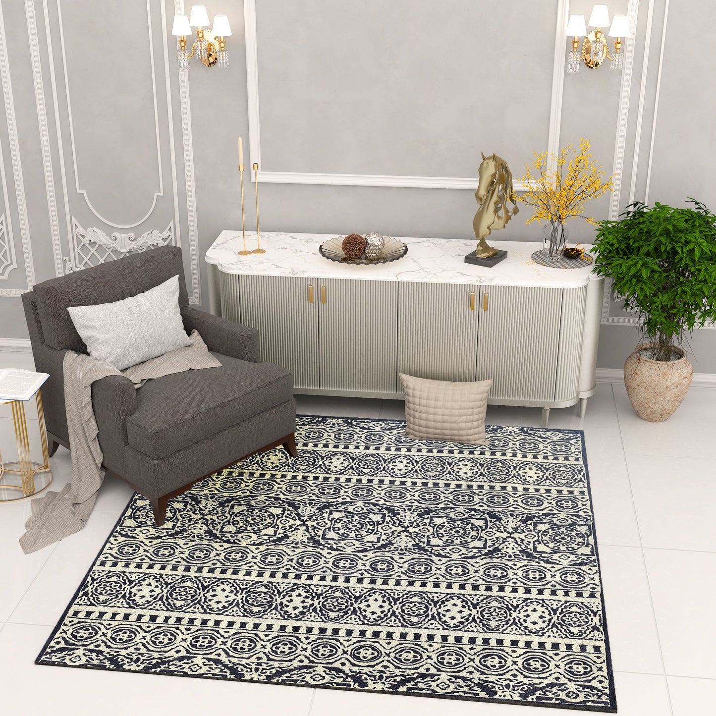 Premium Hand-Tufted Rug Made of 100% Wool - Relic Night - 6x6 Feet