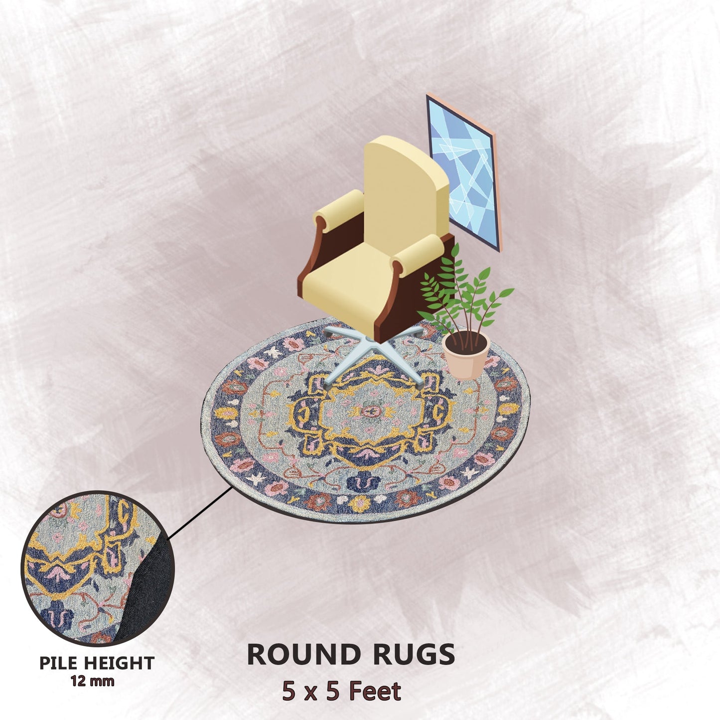 Premium Hand-Tufted Rug Made of 100% Wool - Royal Realm - 5x5 Feet