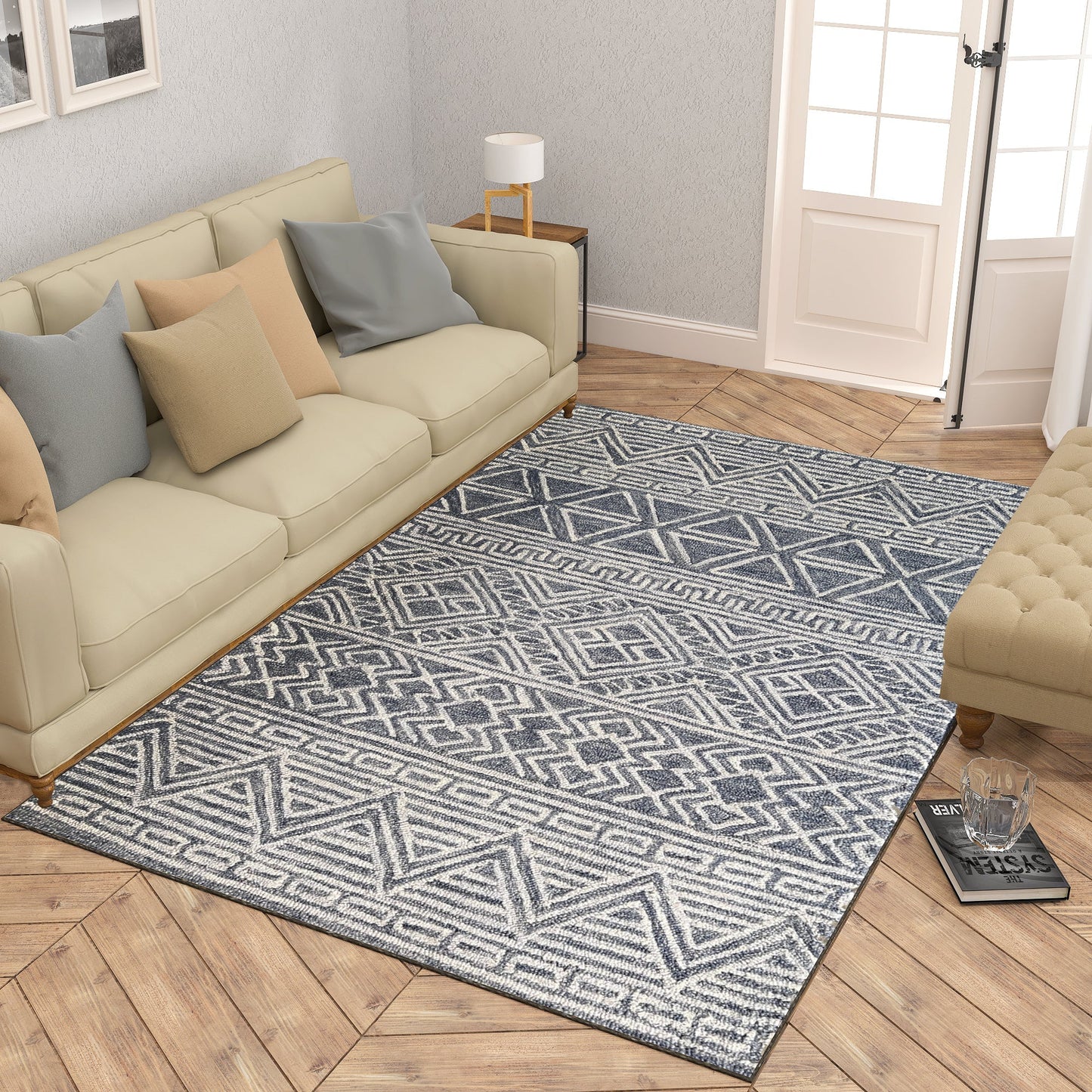 Premium Hand-Tufted Rug Made of 100% Wool - Still River Blue - 3x5 Feet