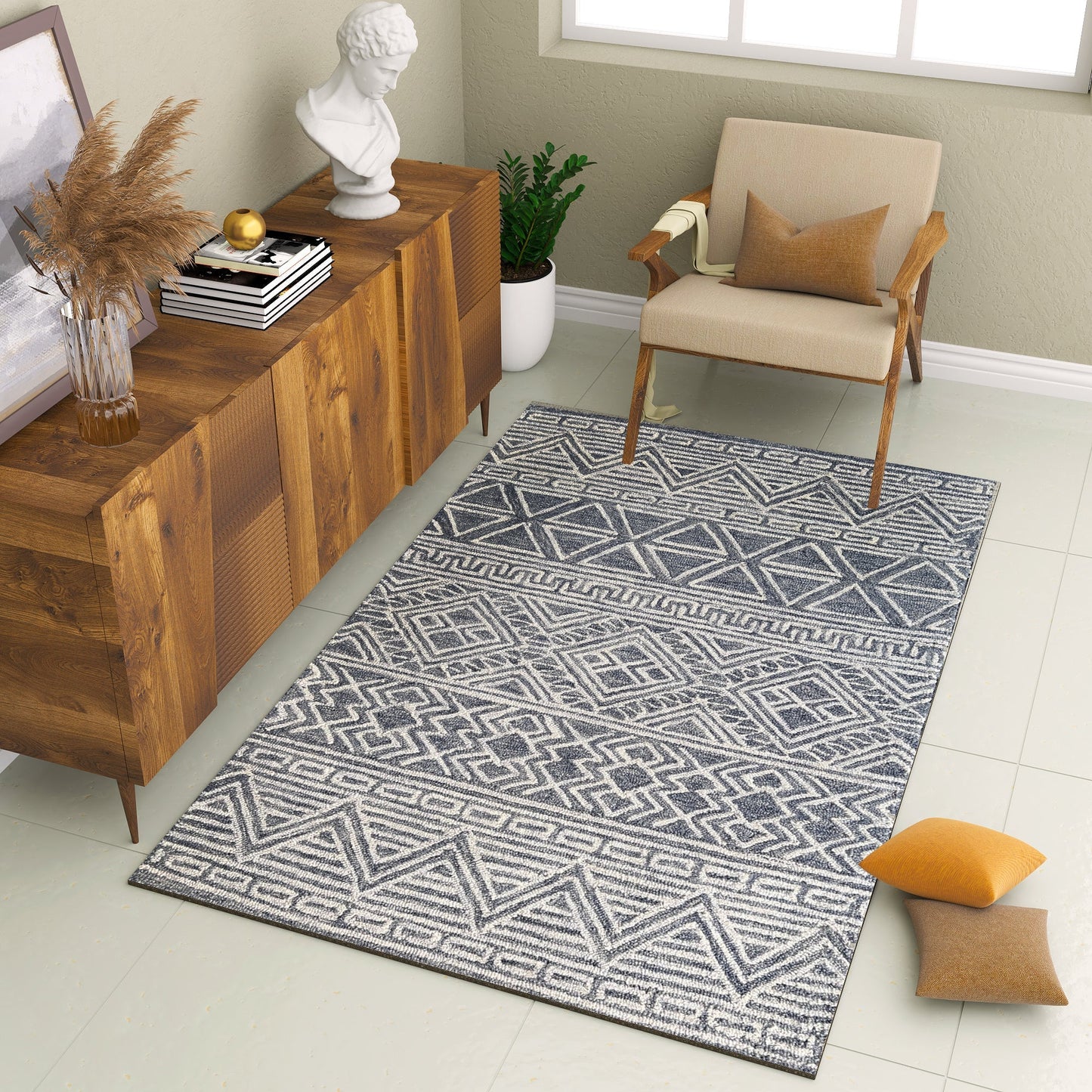 Premium Hand-Tufted Rug Made of 100% Wool - Still River Blue - 3x5 Feet
