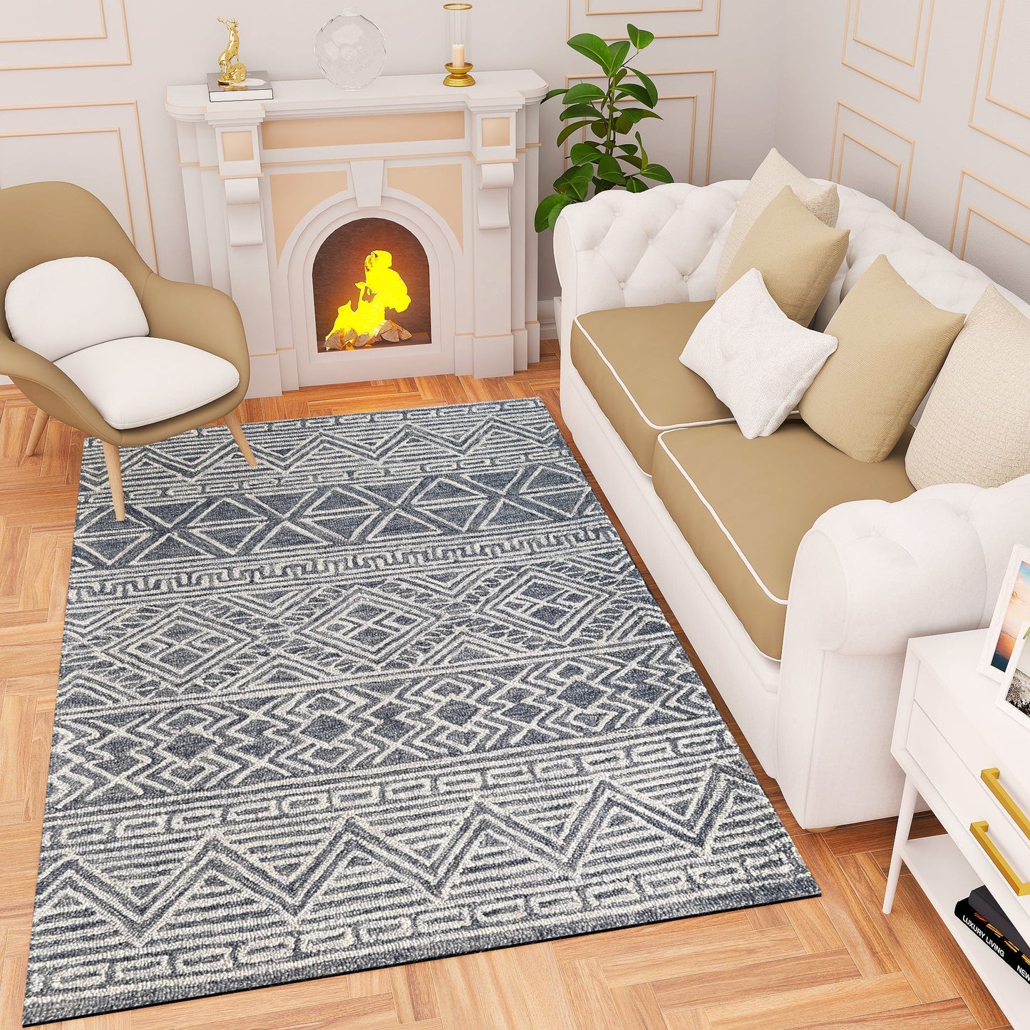 Premium Hand-Tufted Rug Made of 100% Wool - Still River Blue - 3x5 Feet