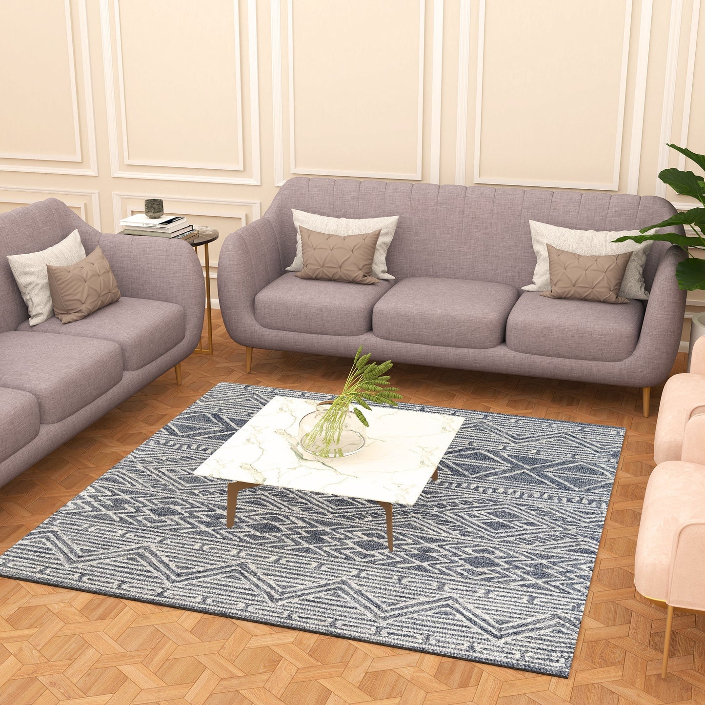 Premium Hand-Tufted Rug Made of 100% Wool - Still River Blue - 6x6 Feet