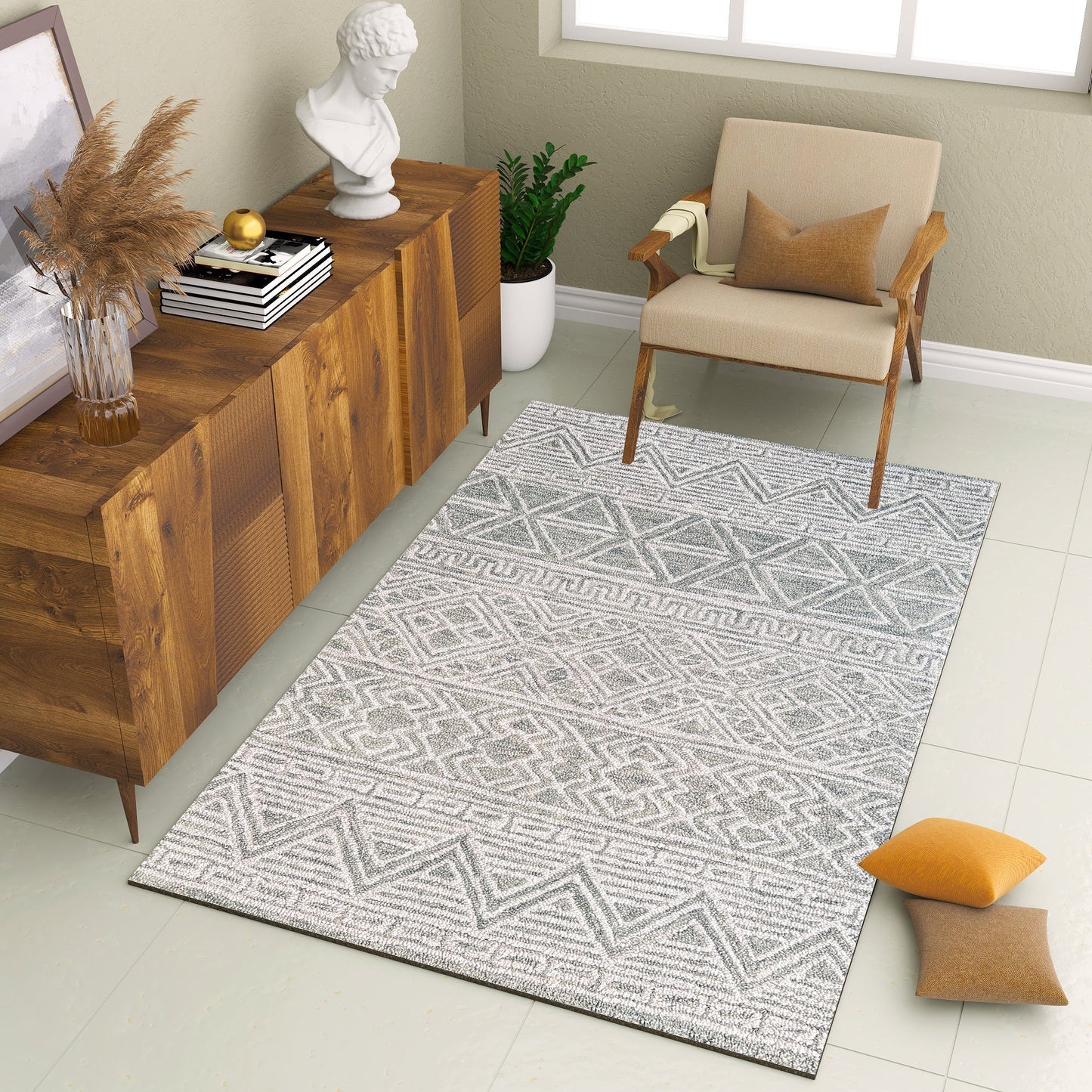 Premium Hand-Tufted Rug Made of 100% Wool - Still River Grey - 4x6 Feet
