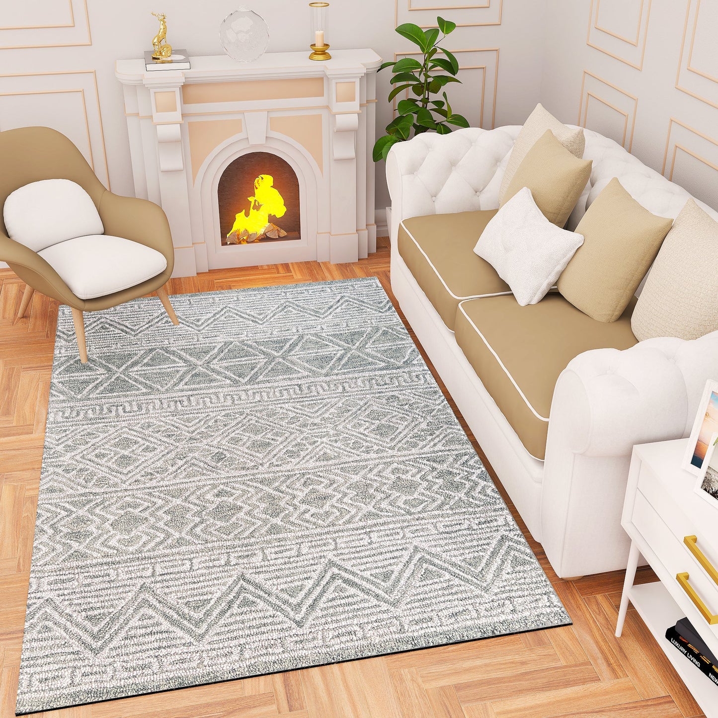 Premium Hand-Tufted Rug Made of 100% Wool - Still River Grey - 4x6 Feet