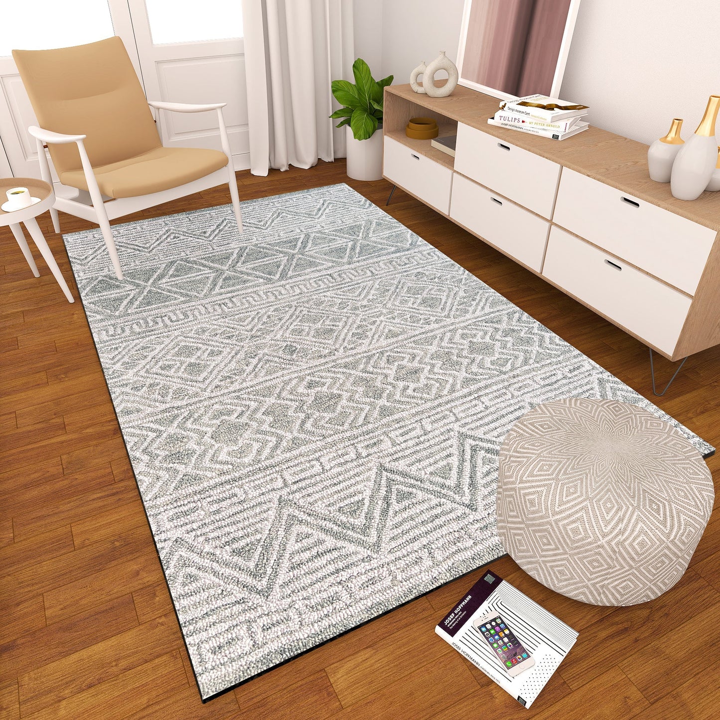 Premium Hand-Tufted Rug Made of 100% Wool - Still River Grey - 4x6 Feet