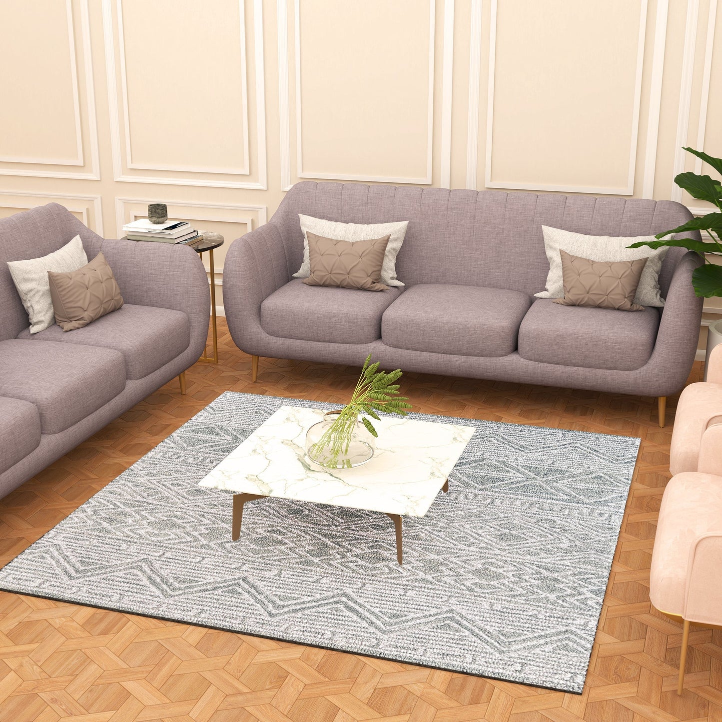 Premium Hand-Tufted Rug Made of 100% Wool - Still River Grey - 6x6 Feet