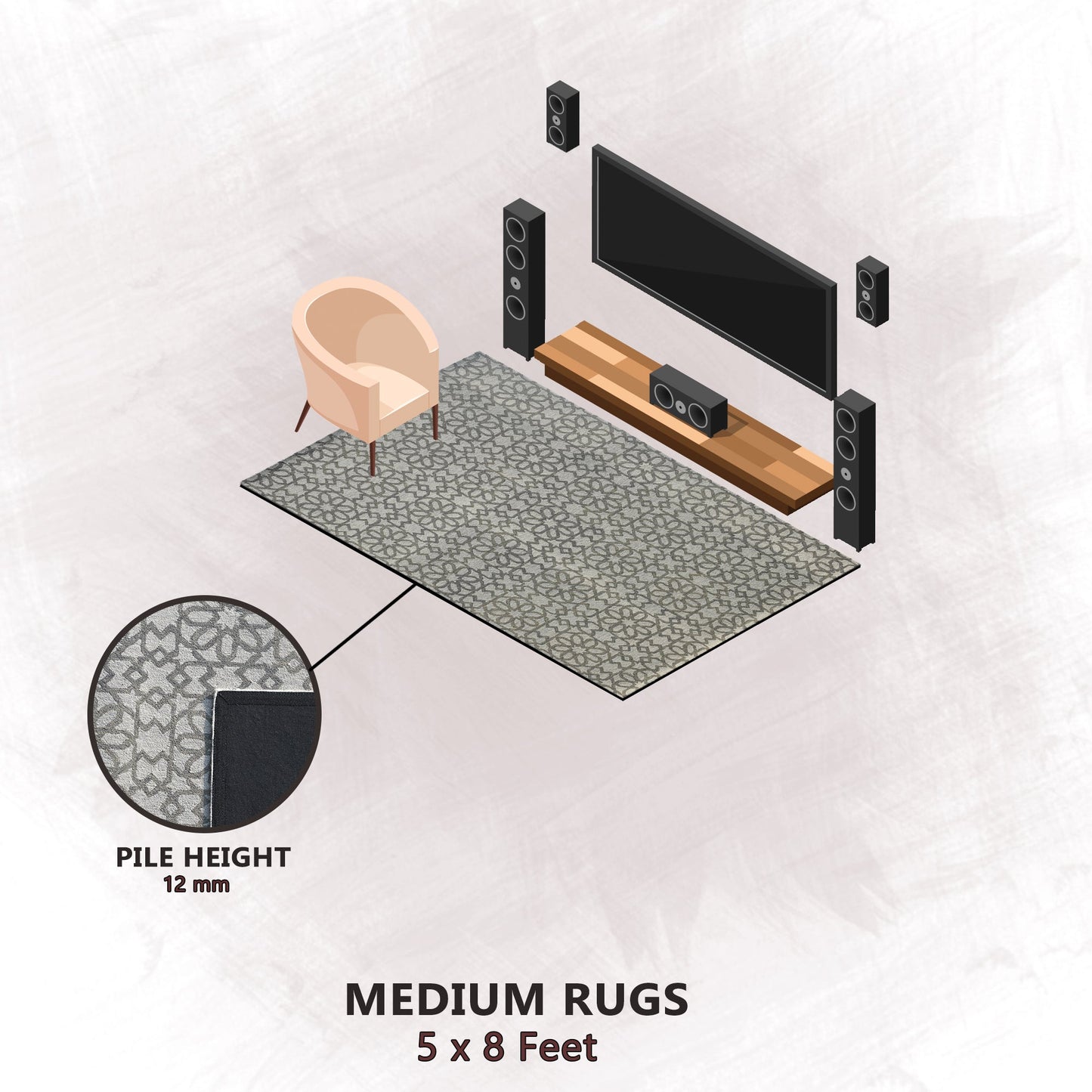 Premium Hand-Tufted Rug Made of 100% Wool - Shiraz Grid - 5x8 Feet