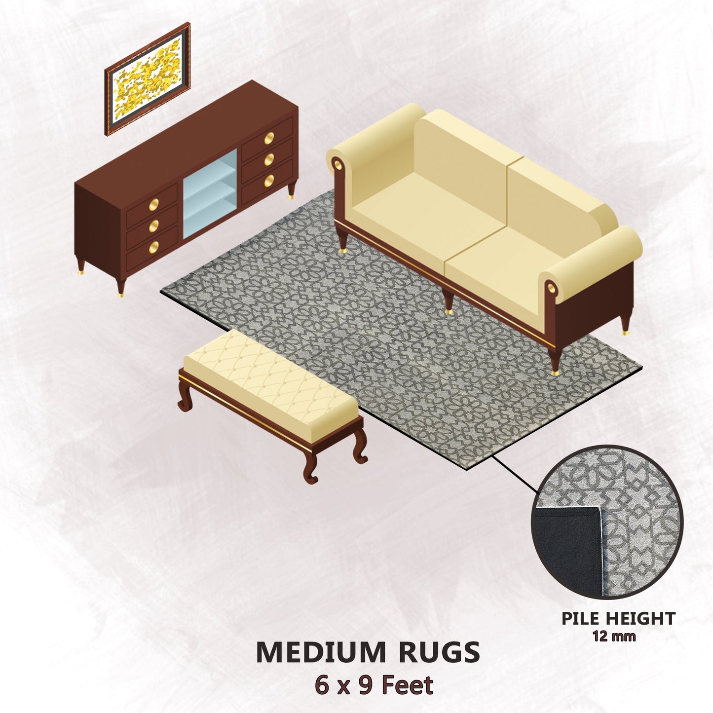 Premium Hand-Tufted Rug Made of 100% Wool - Shiraz Grid - 6x9 Feet