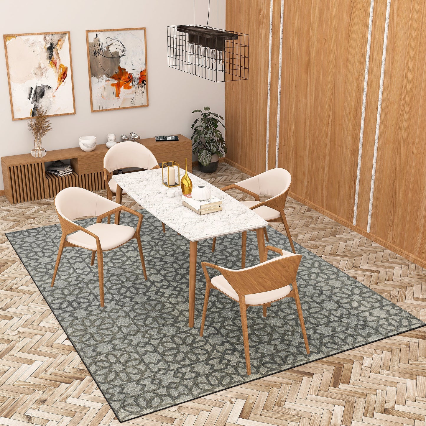 Premium Hand-Tufted Rug Made of 100% Wool - Shiraz Grid - 9x12 Feet