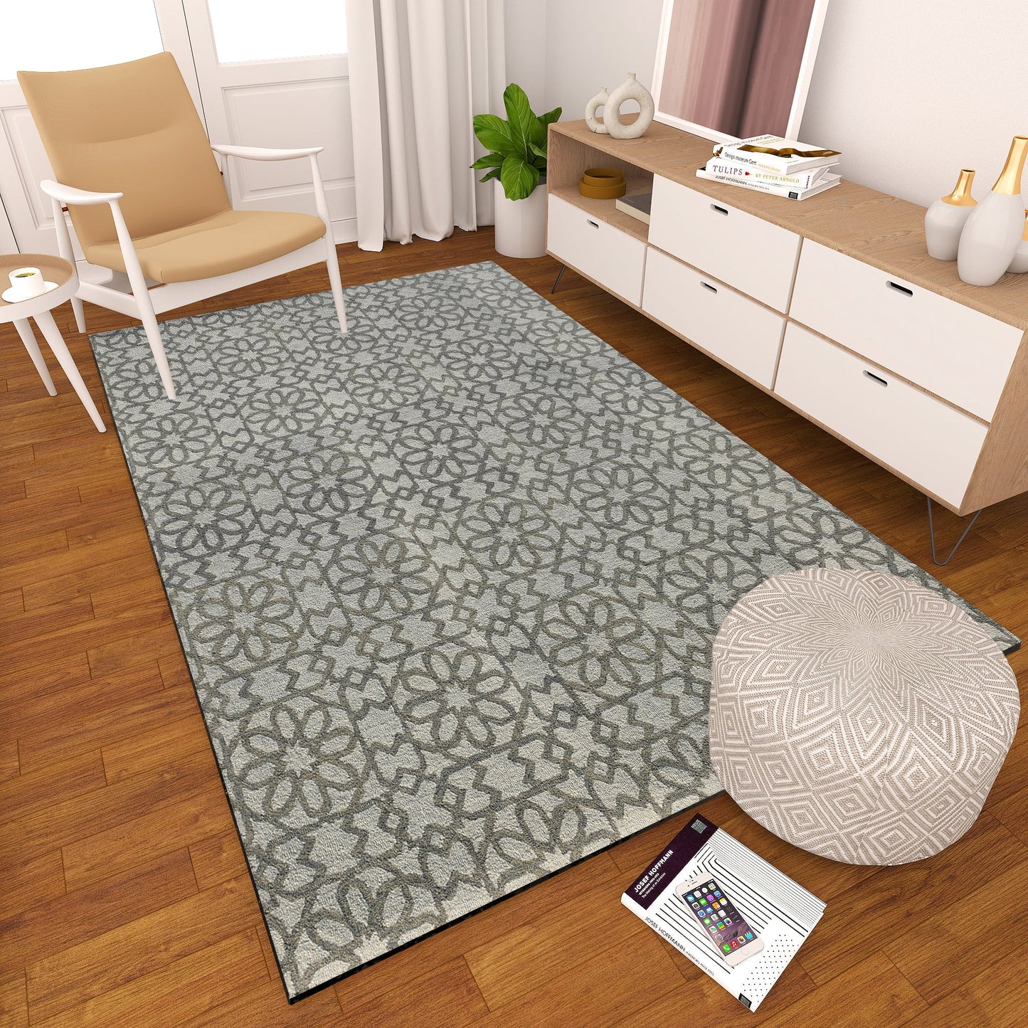 Premium Hand-Tufted Rug Made of 100% Wool - Shiraz Grid - 6x9 Feet